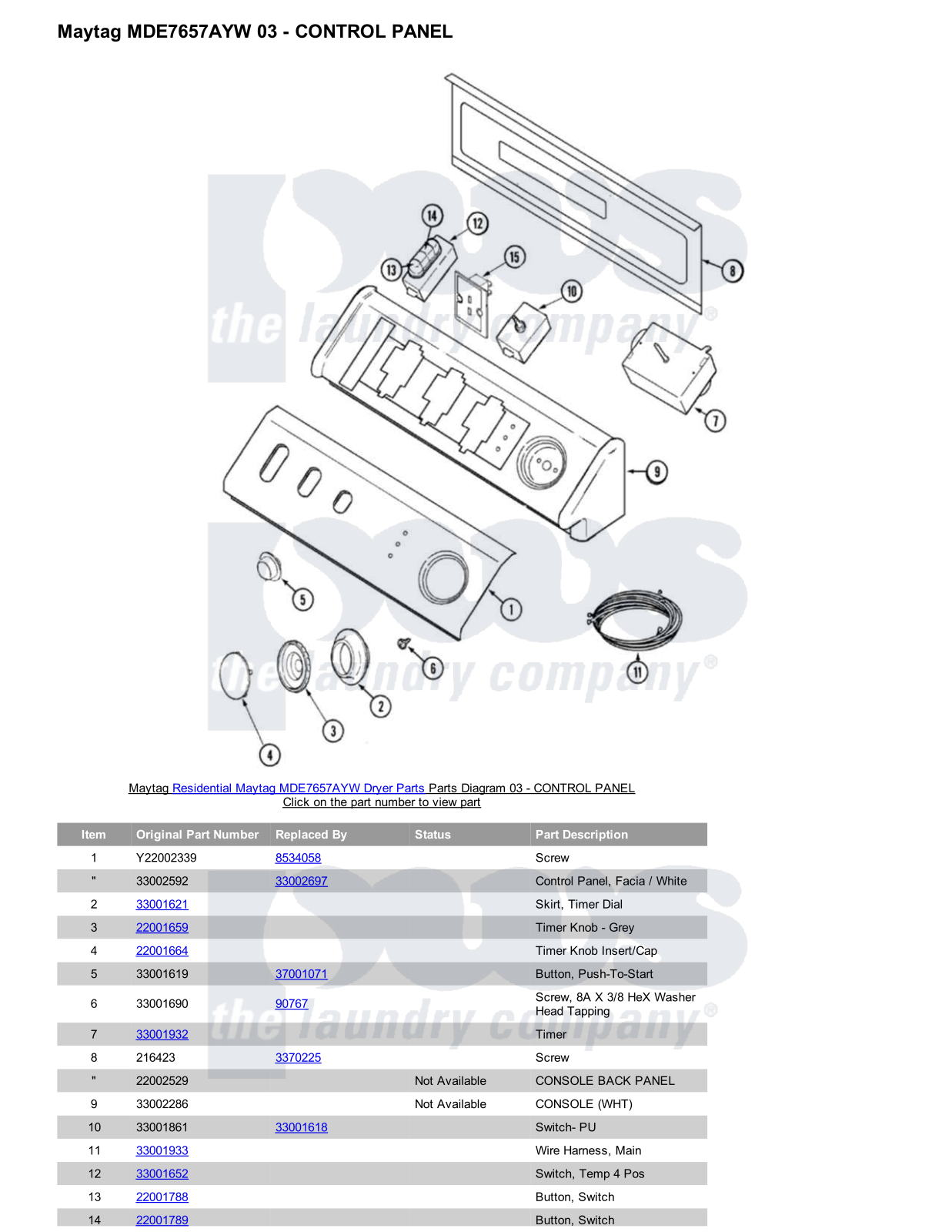 Maytag MDE7657AYW Parts Diagram