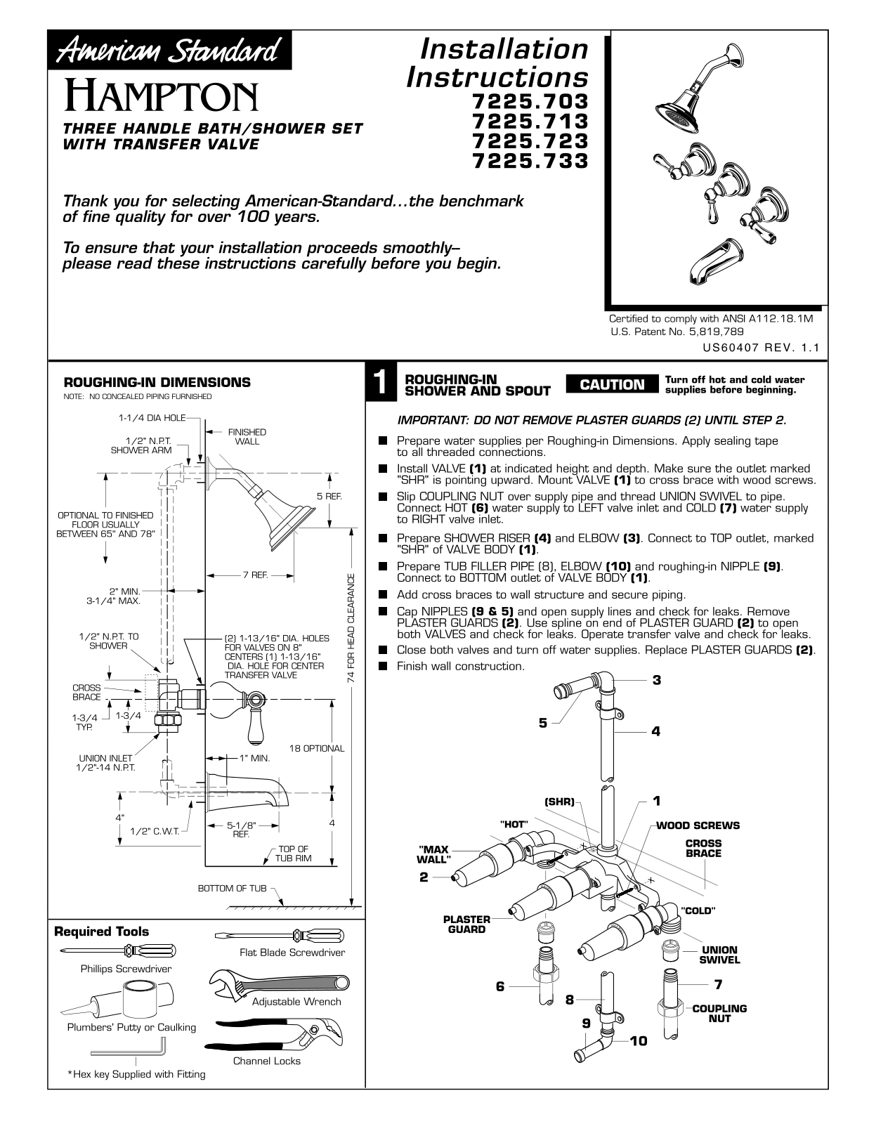 American Standard 7225.703, 7225.723, 7225.713, 7225.733 User Manual