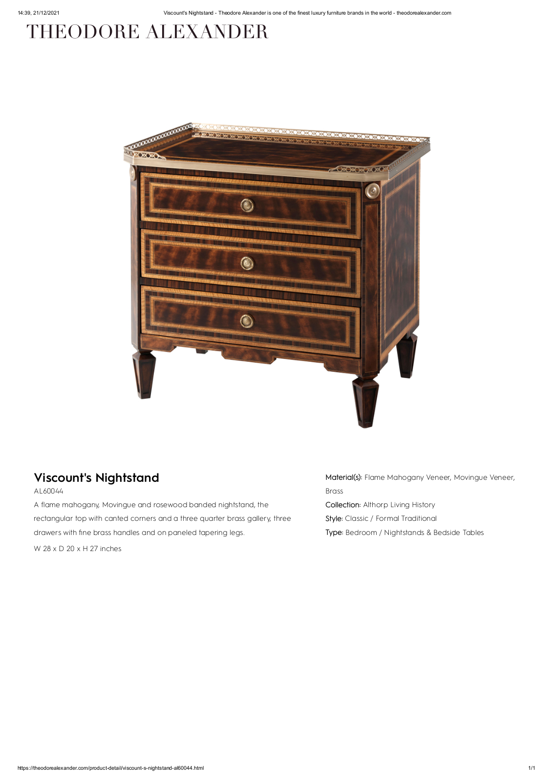 Theodore Alexander FPLJ3255 Specifications - ManualMachine.com