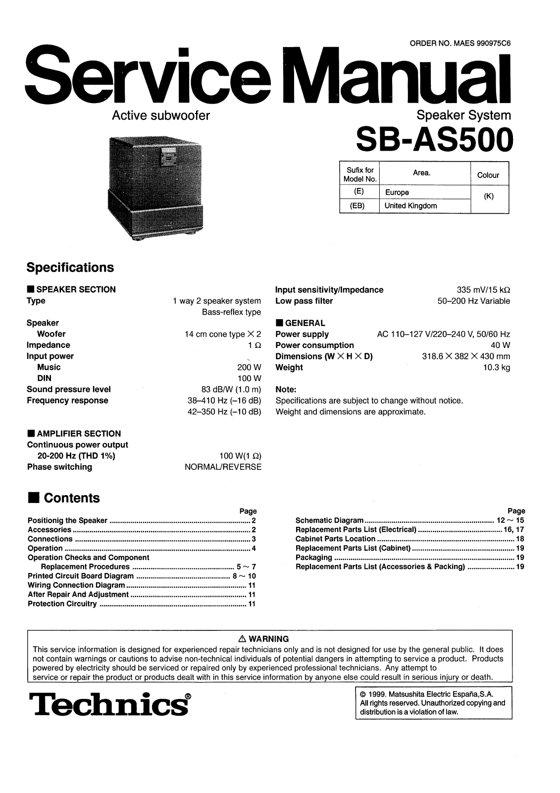 Technics SBAS-500 Service manual