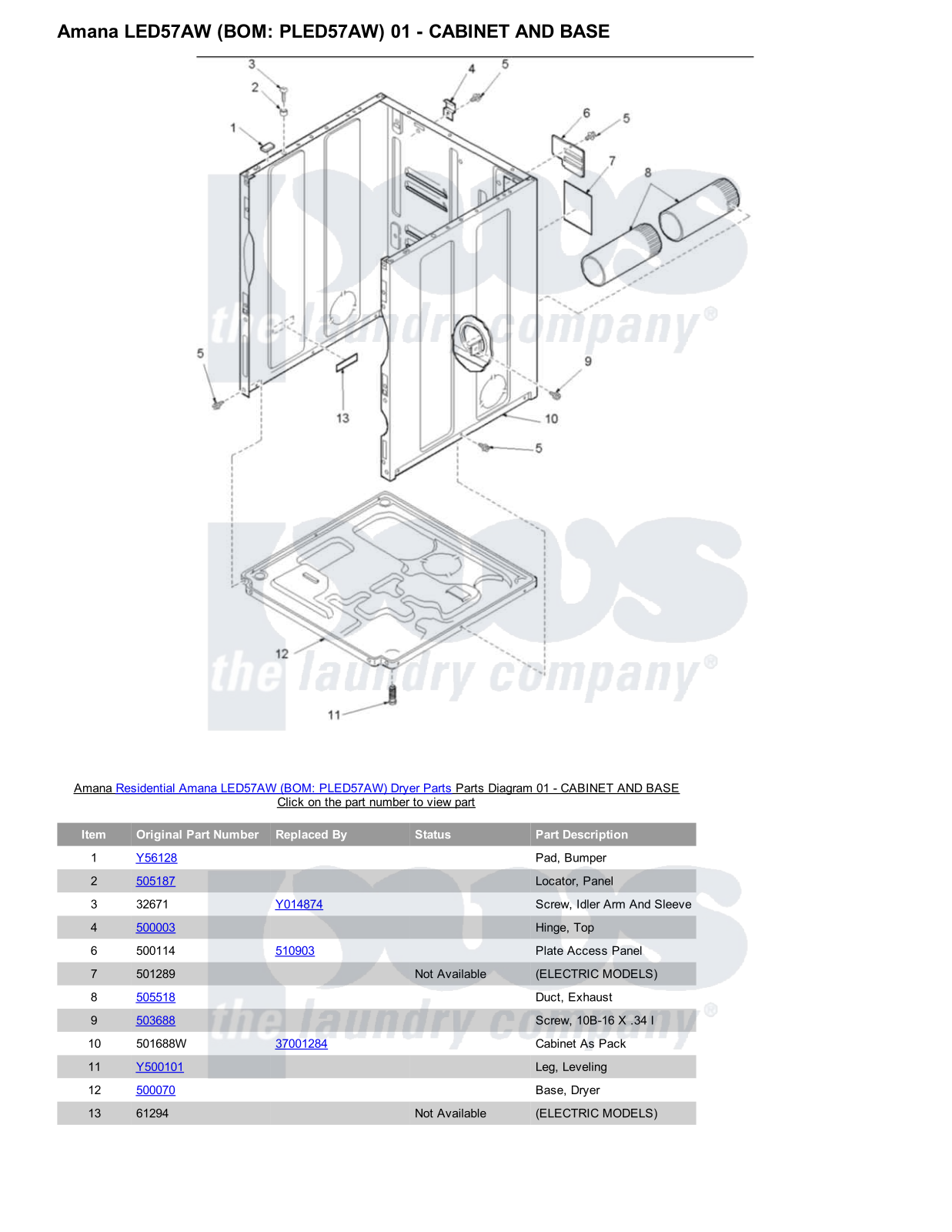 Amana LED57AW Parts Diagram