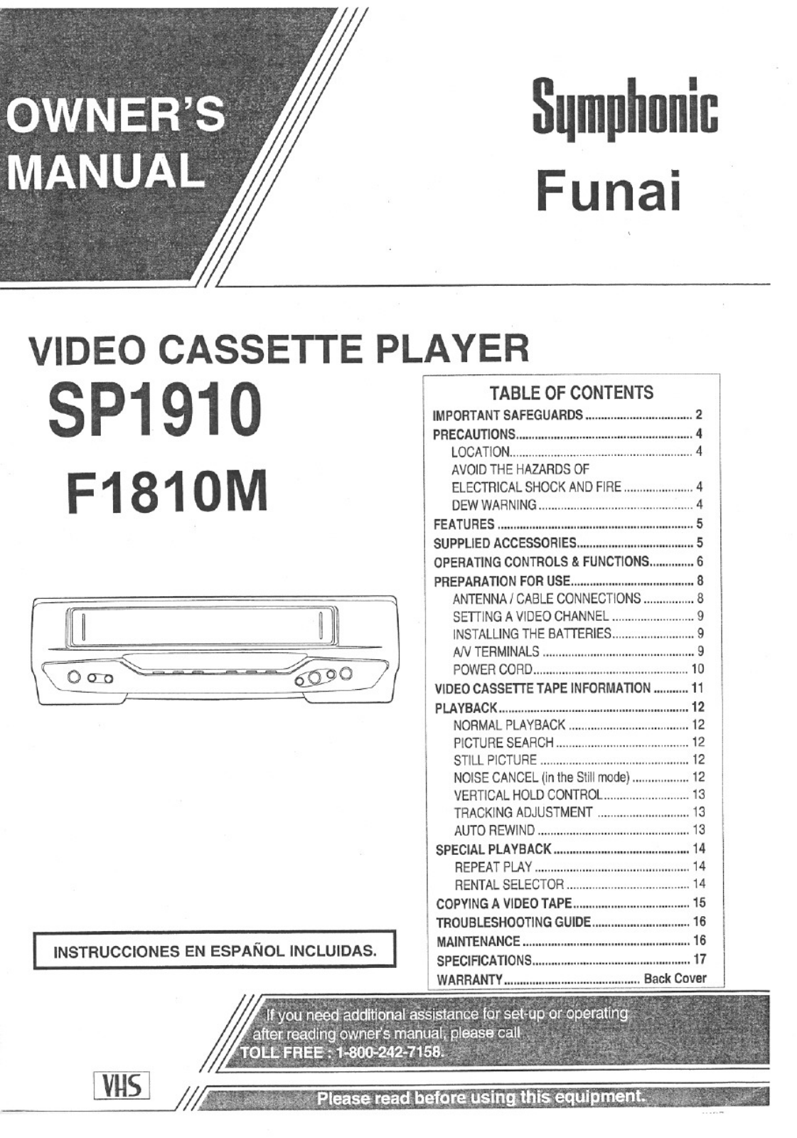 Symphonic SP1910, F1810M User Manual