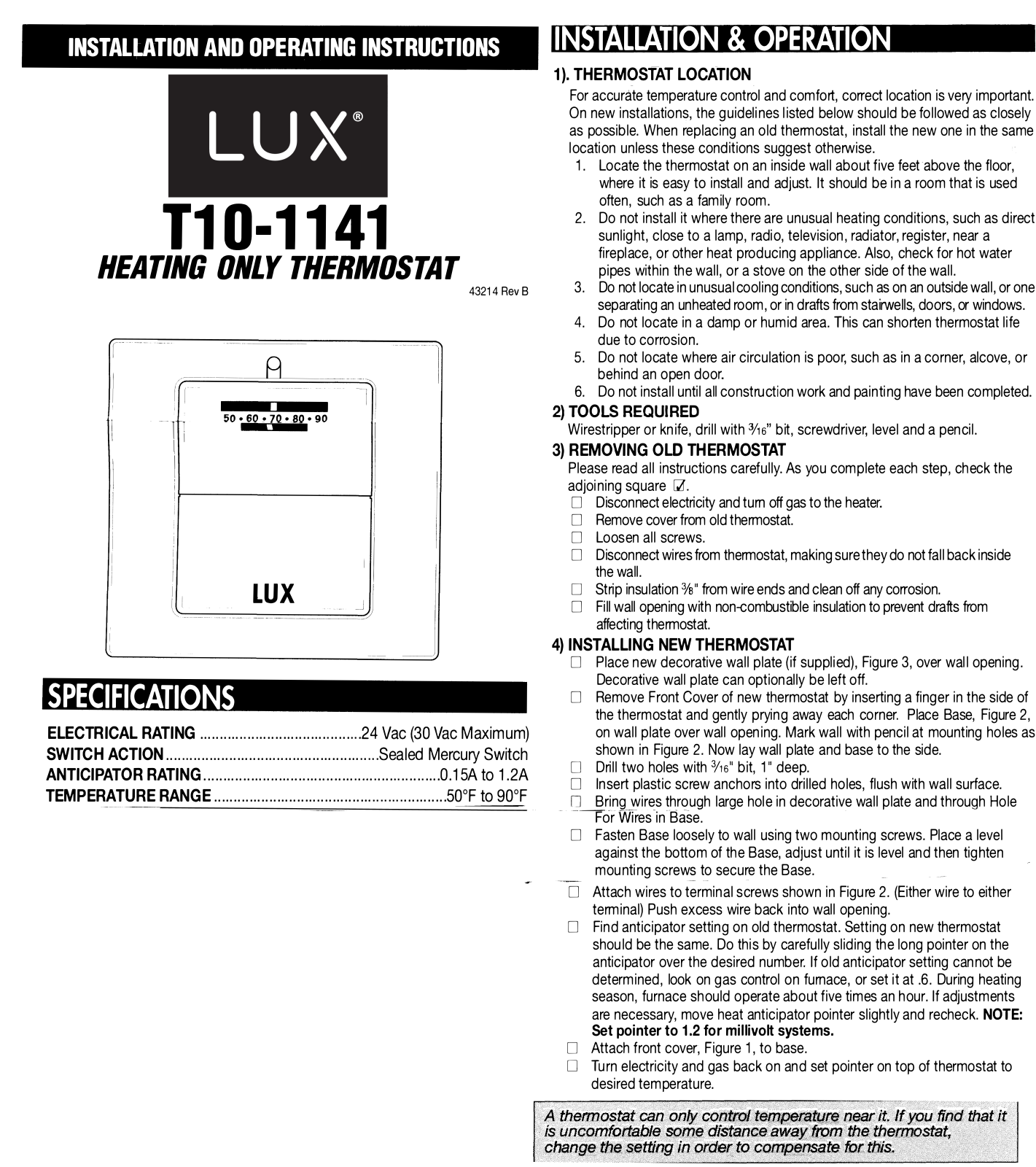 Lux T10-1141 User Manual