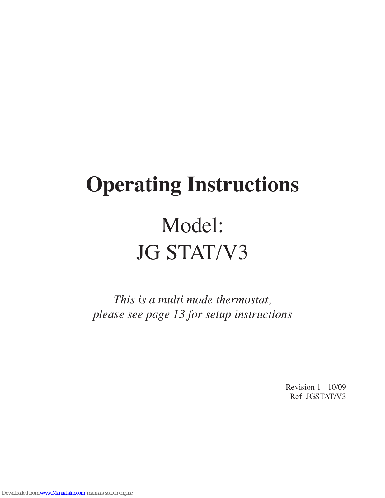 PlumbNation JG STAT/V3, JG PRT-E Operating Instructions Manual