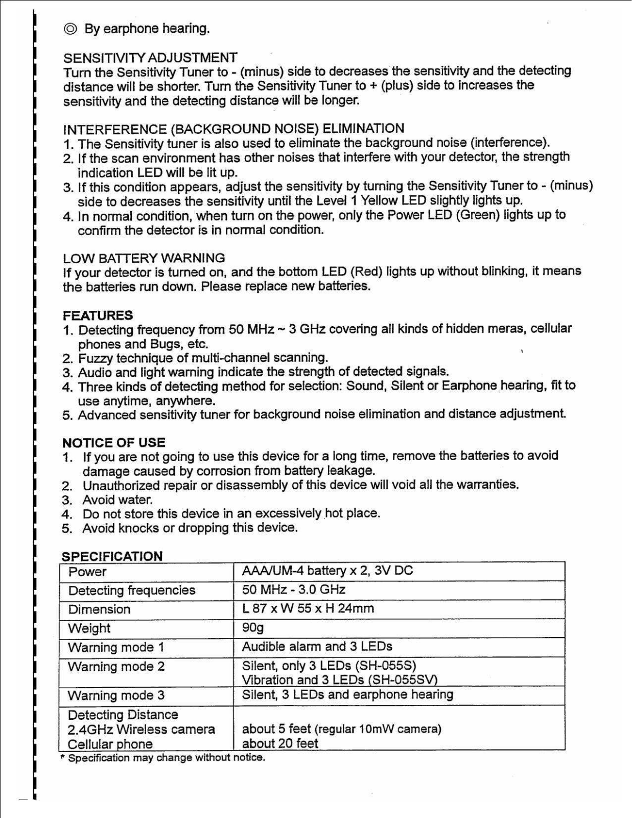 KJB SH-055DV User Manual