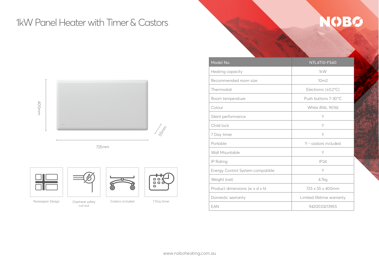 Nobo NTL4T10-FS40 Specifications Sheet