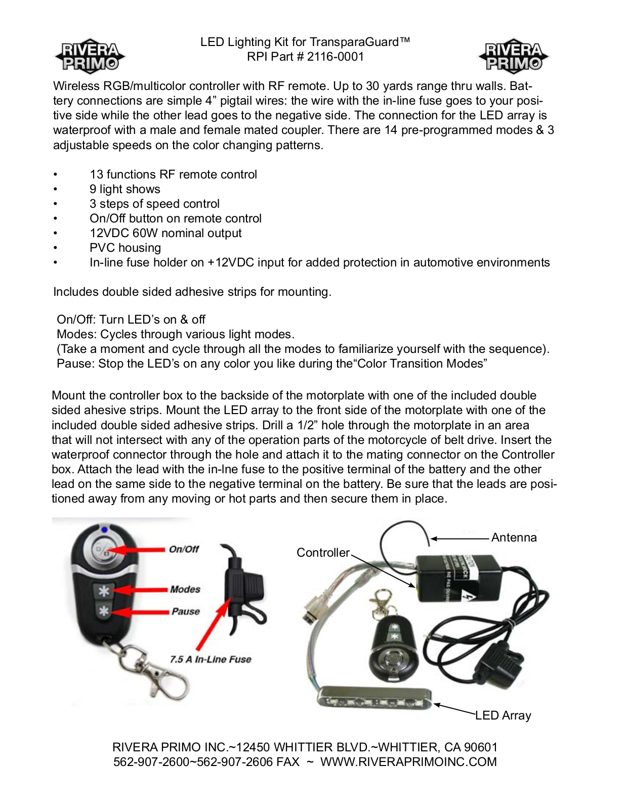 Rivera Primo LED Lighting Kit for TransparaGuard User Manual