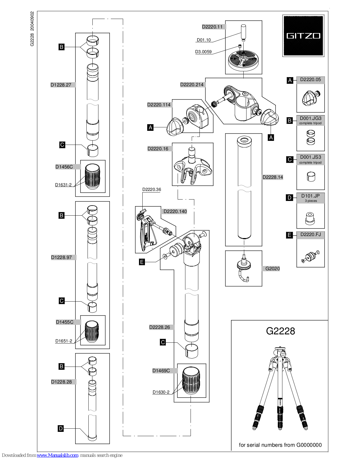 Gitzo Explorer Series 2 G2228 G2228 G2228, 2 G2228 G2228 G2228 Parts List