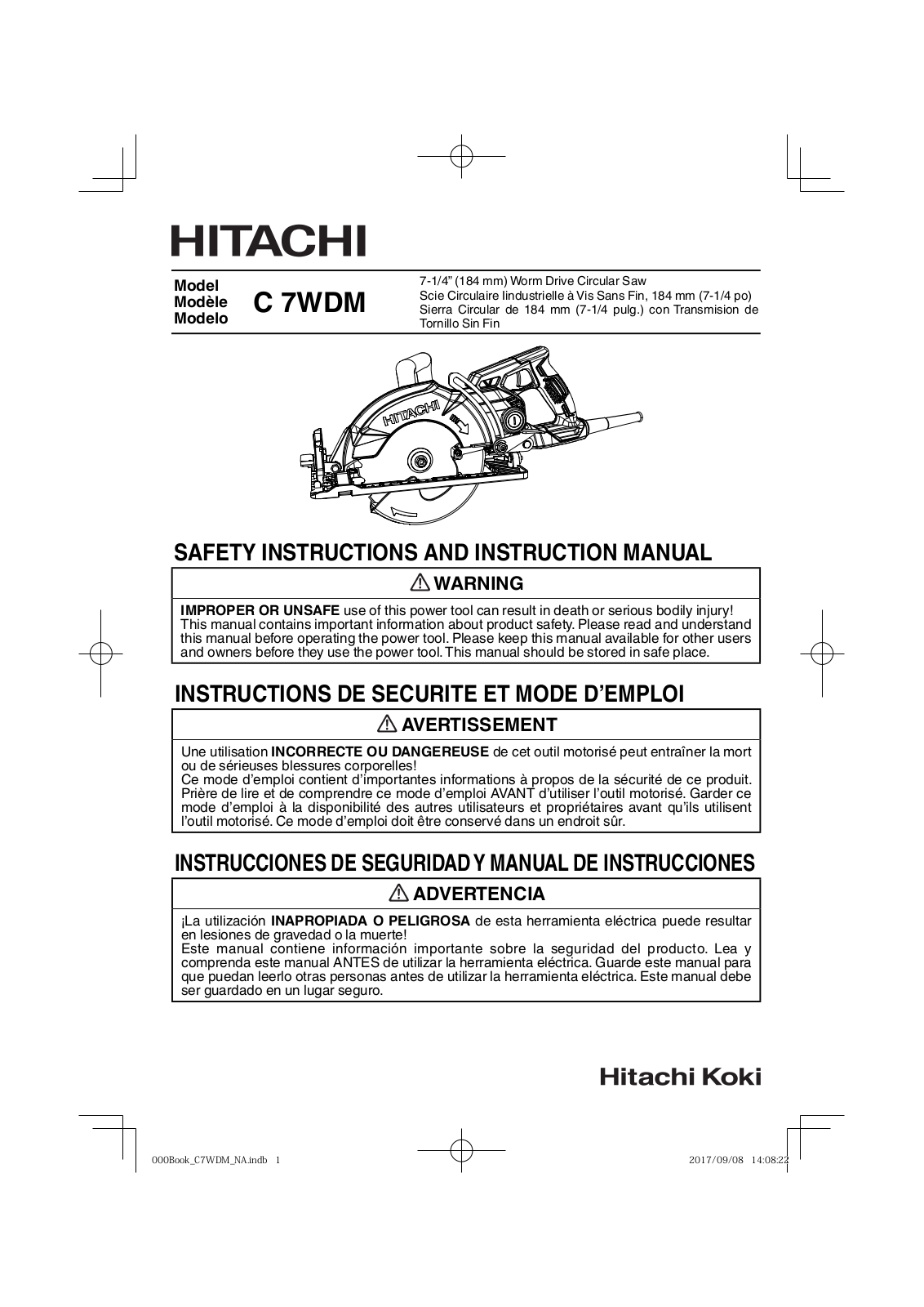 Hitachi C 7WDM Safety And Instruction Manual