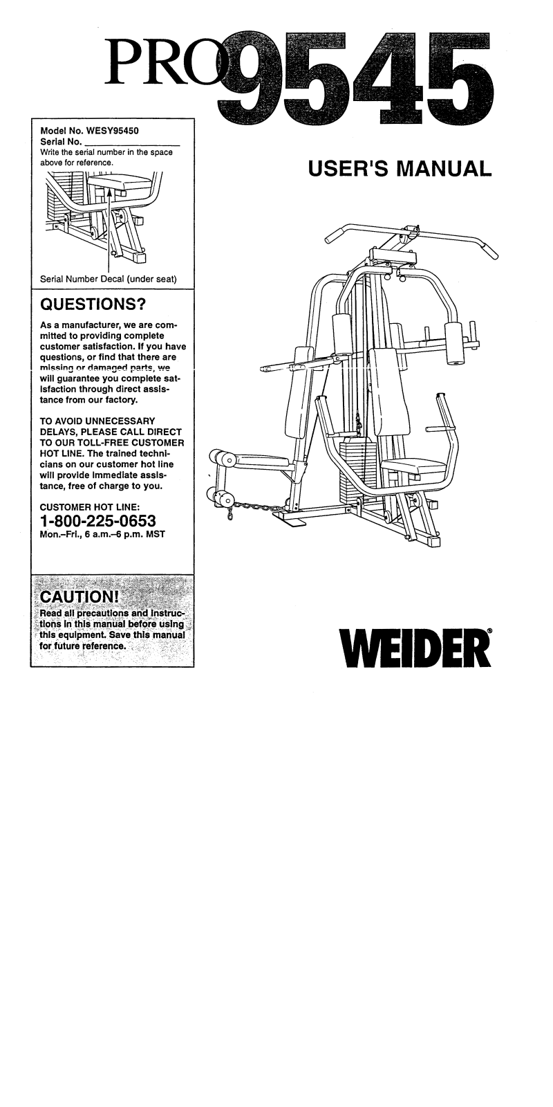 Weider PRO 9545 Owner's Manual