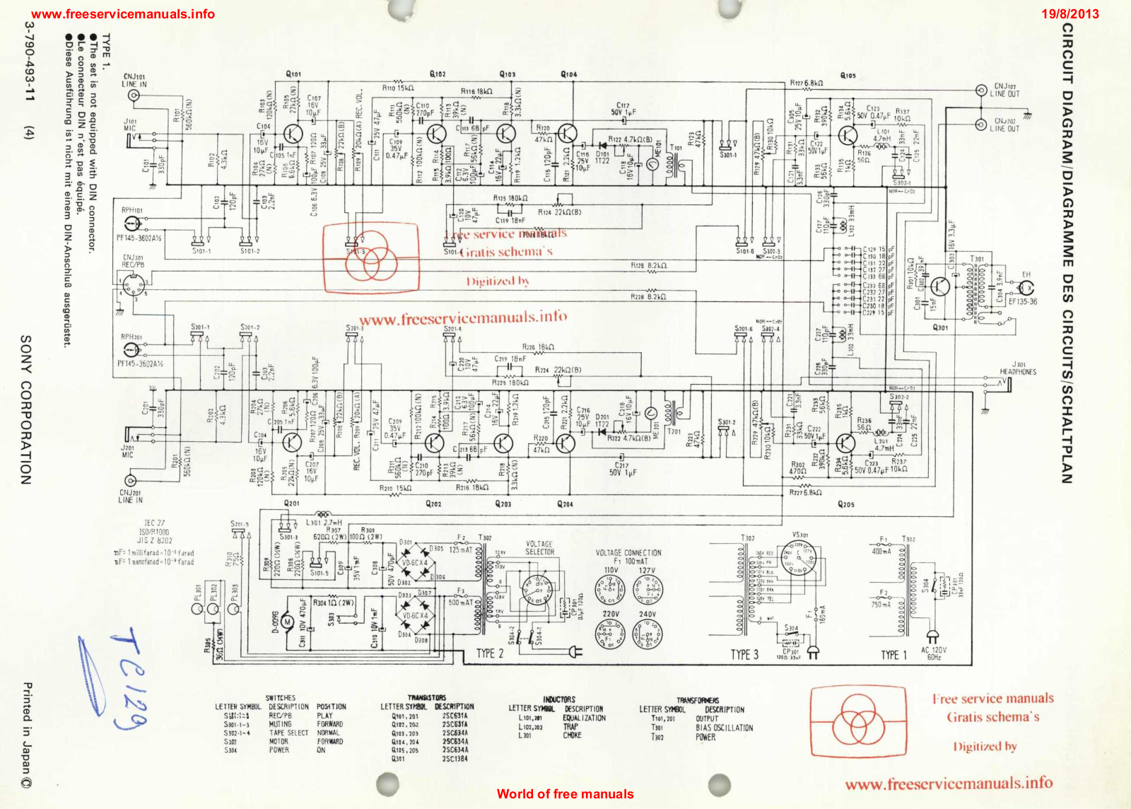 Sony TC-129 Service Manual