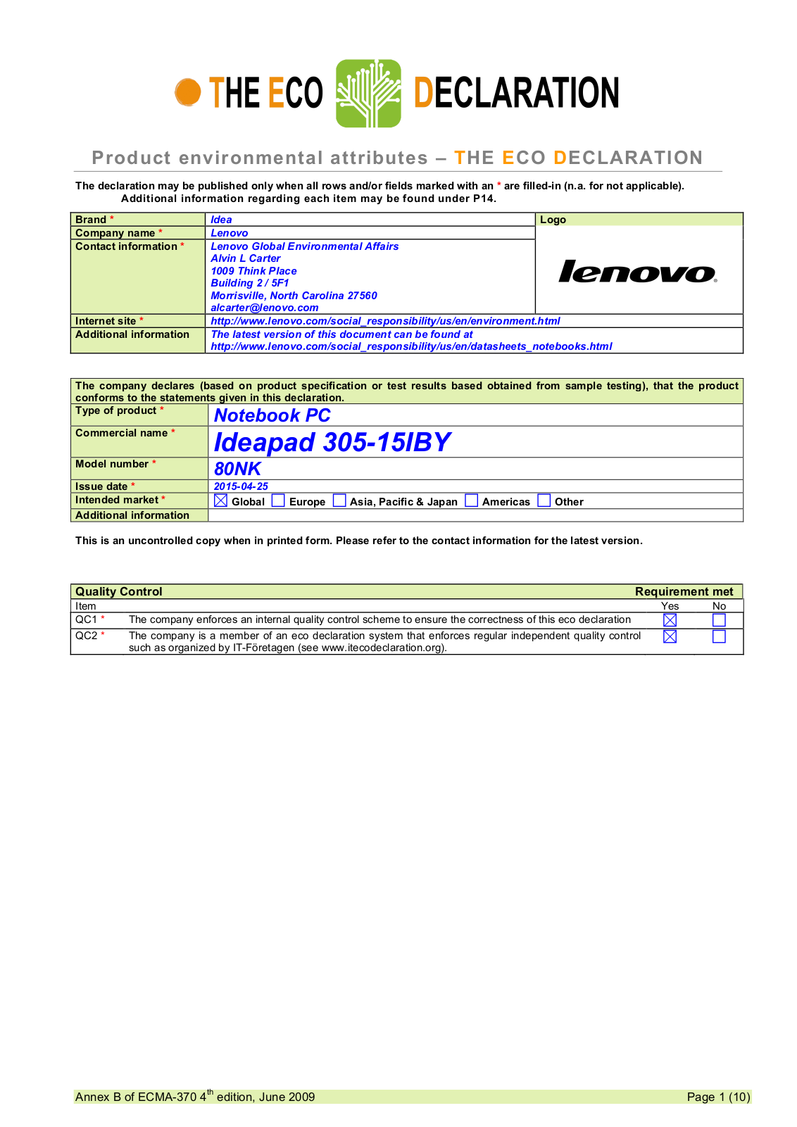 Lenovo 305-15IBY User Manual