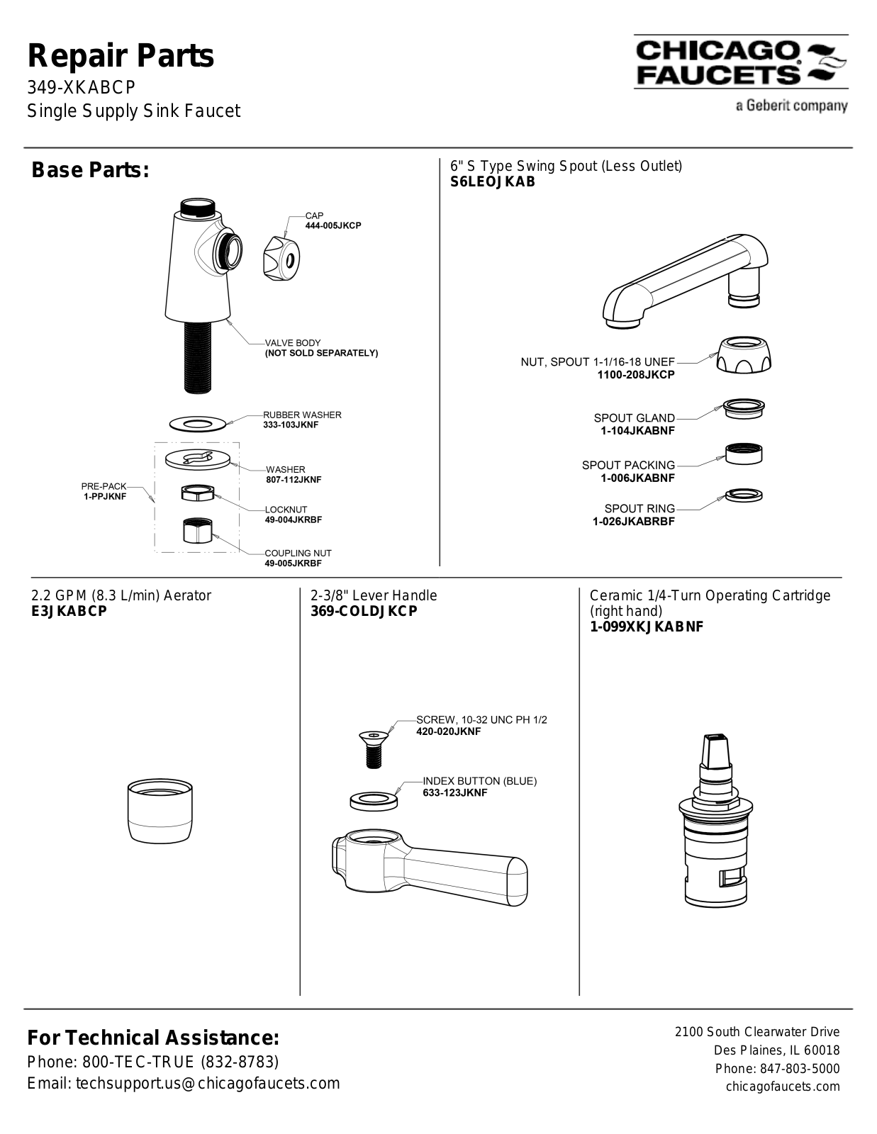 Chicago Faucet 349-XKAB Parts List