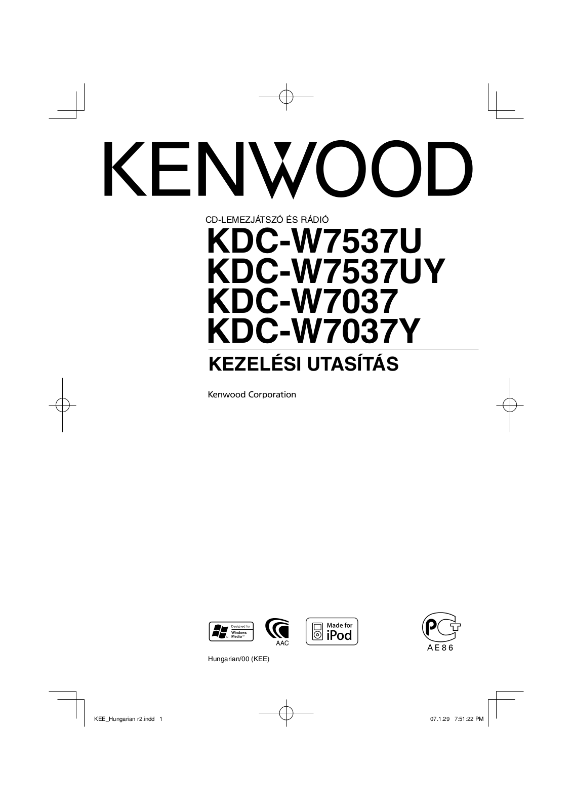 Kenwood KDC-W7537UY, KDC-W7537U, KDC-W7037, KDC-W7037Y User Manual