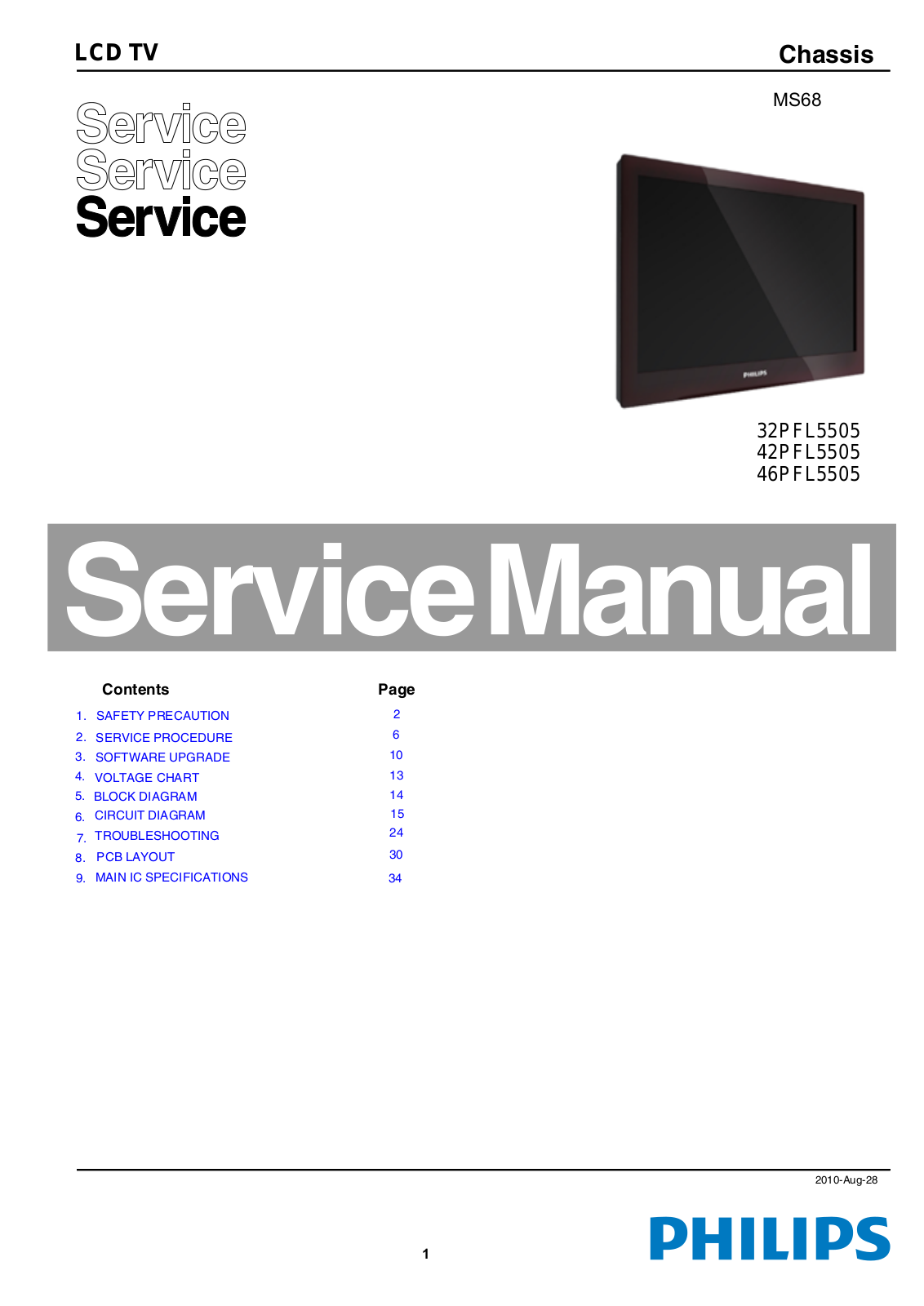 Philips 32PFL5505, 42PFL5505, 46PFL5505 Service Manual