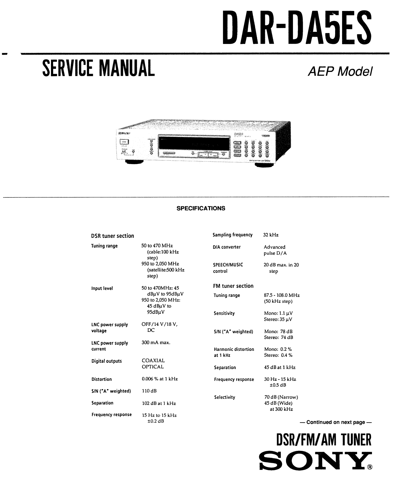 Sony DARDA-5-ES Service manual
