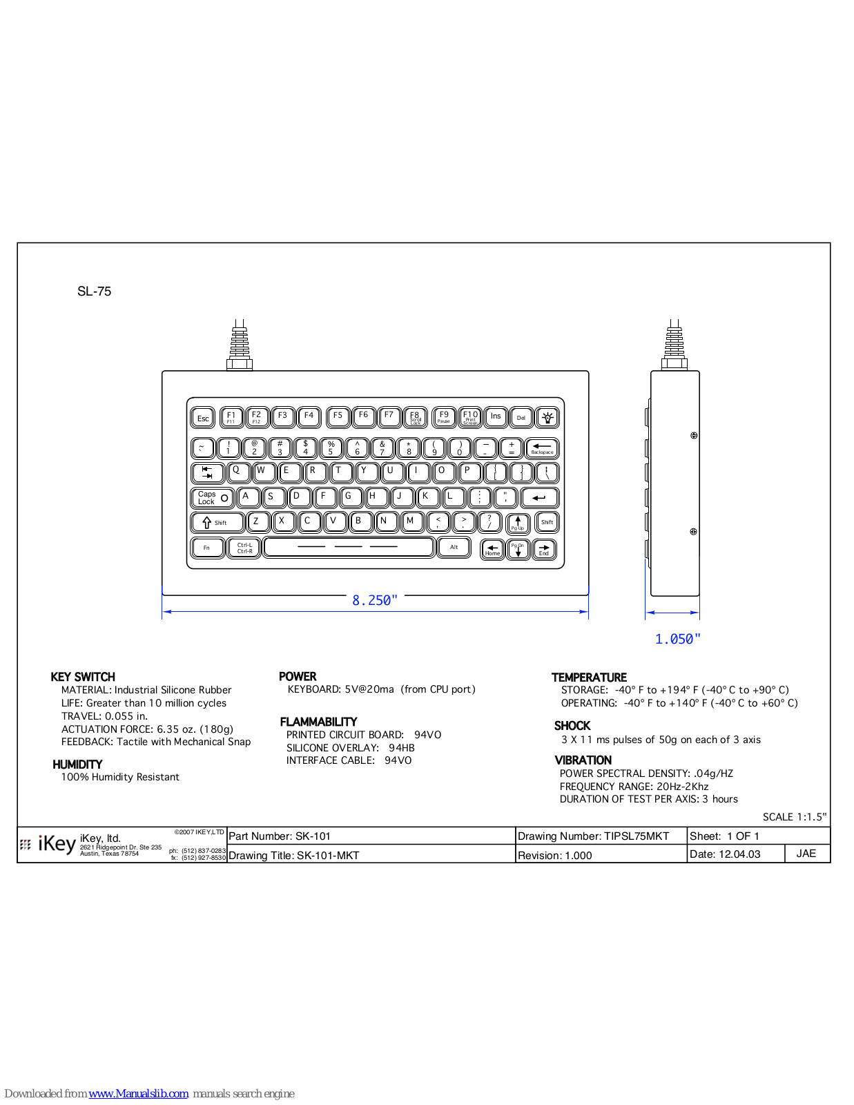 iKey SL-75, SK-101 Features & Dimensions