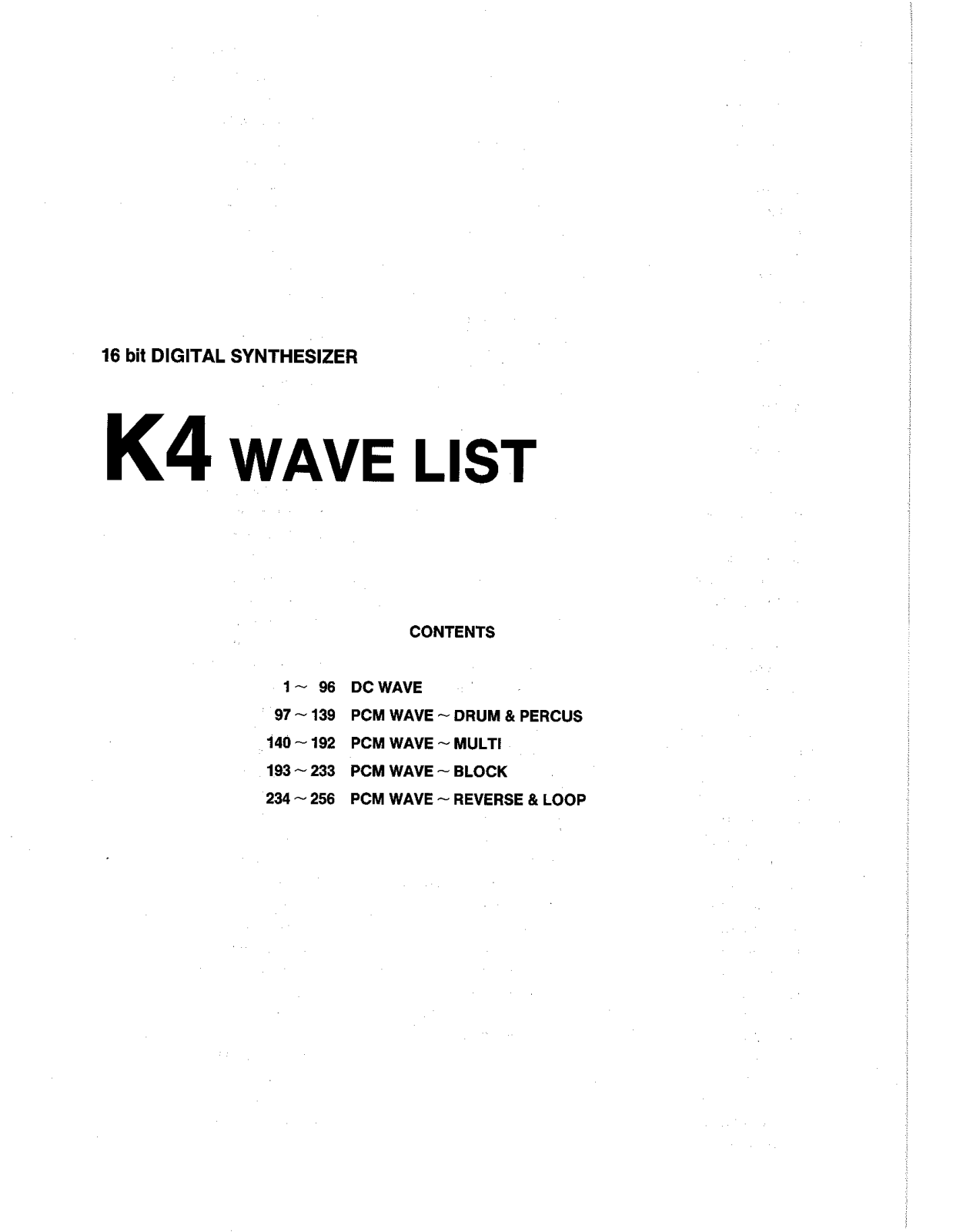 Kawai K4 Wave List