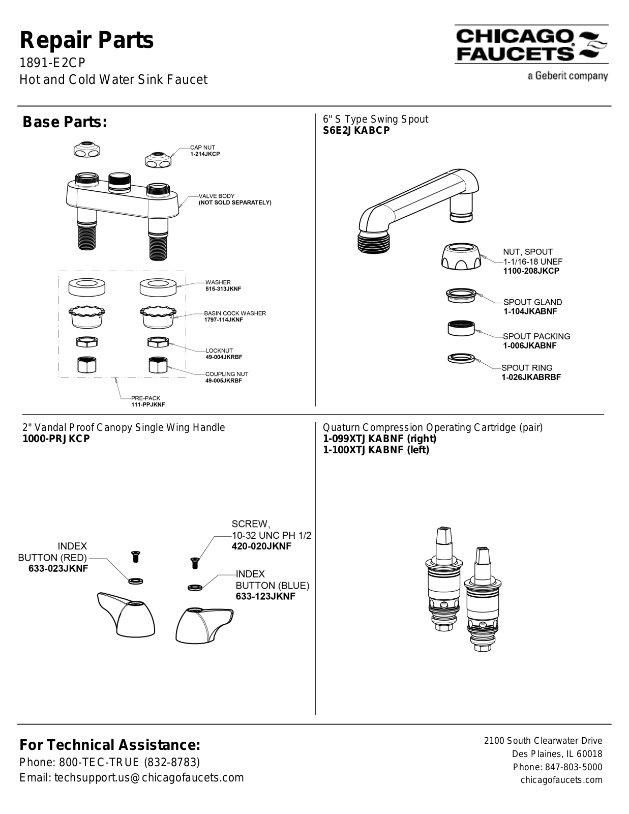 Chicago Faucet 1891-E2CP Parts List