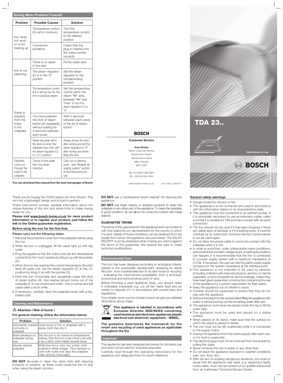 Bosch TB2345GB, TDA2301GB, TDA2345GB User Manual