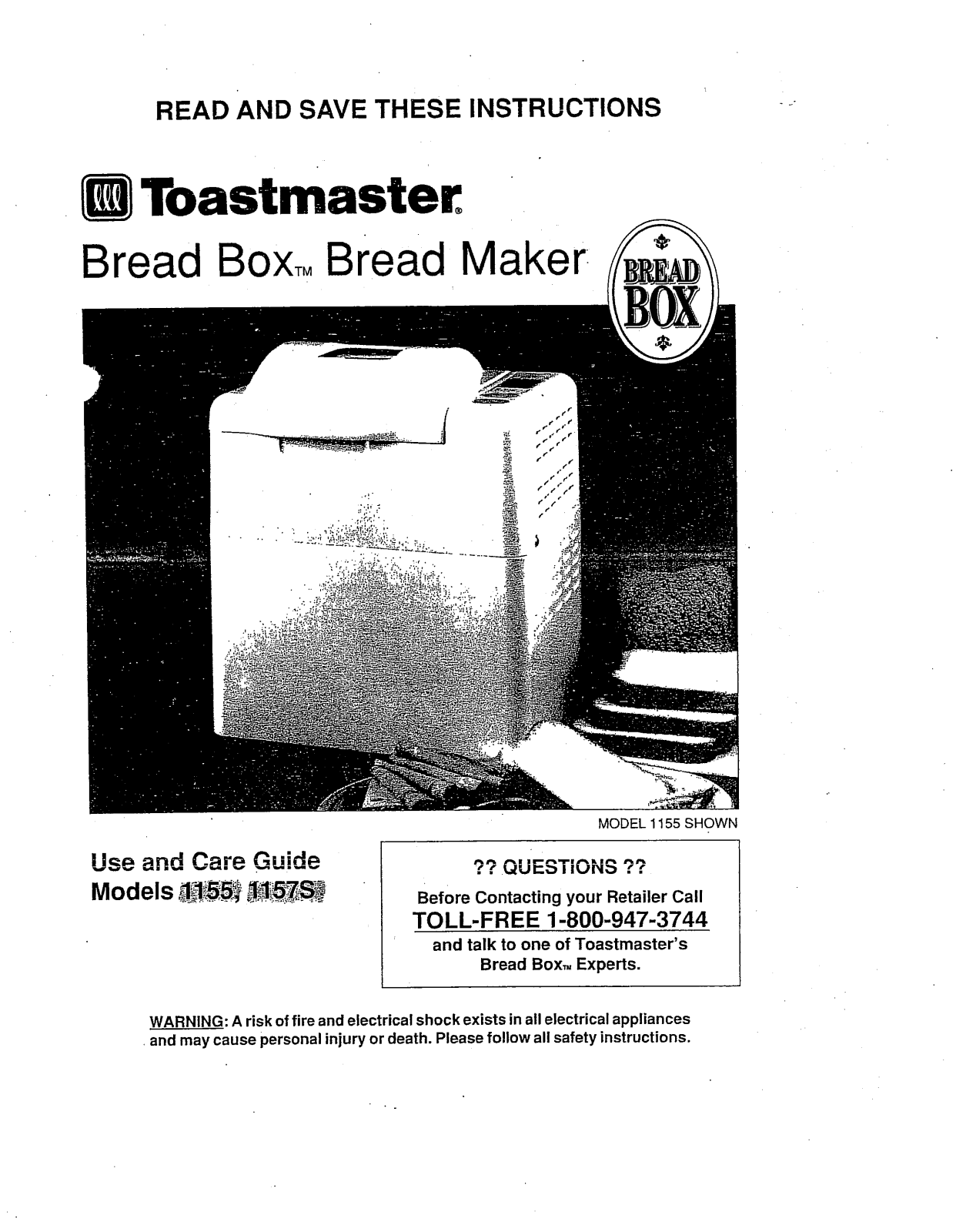 Toastmaster 1155, 1157S Use and Care Guide