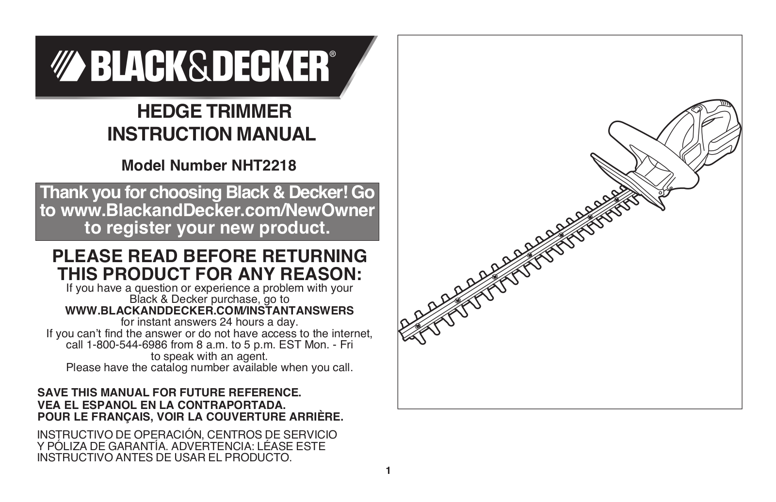 Black & Decker NHT2218 User Manual