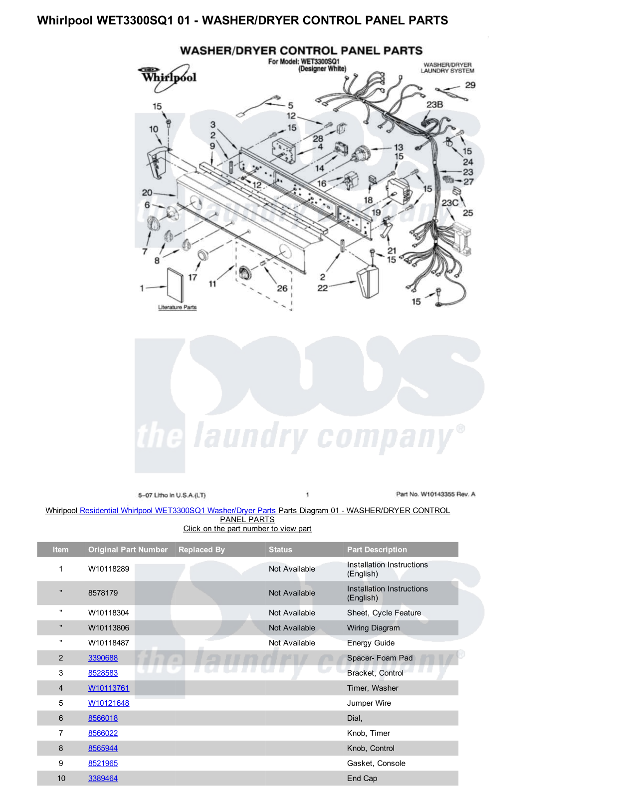 Whirlpool WET3300SQ1/Dryer Parts Diagram