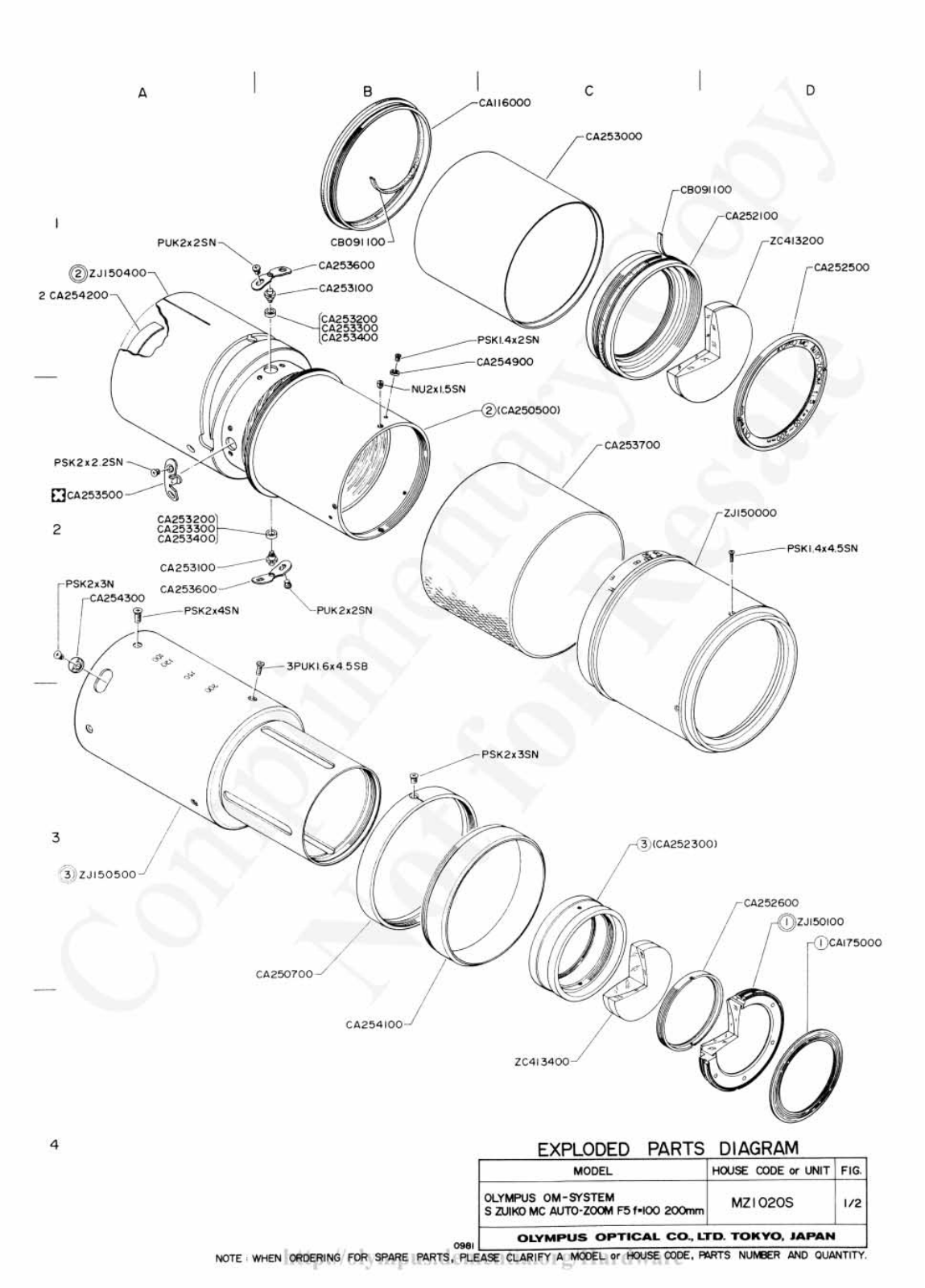 OLYMPUS 100-200mm f5 Service Manual