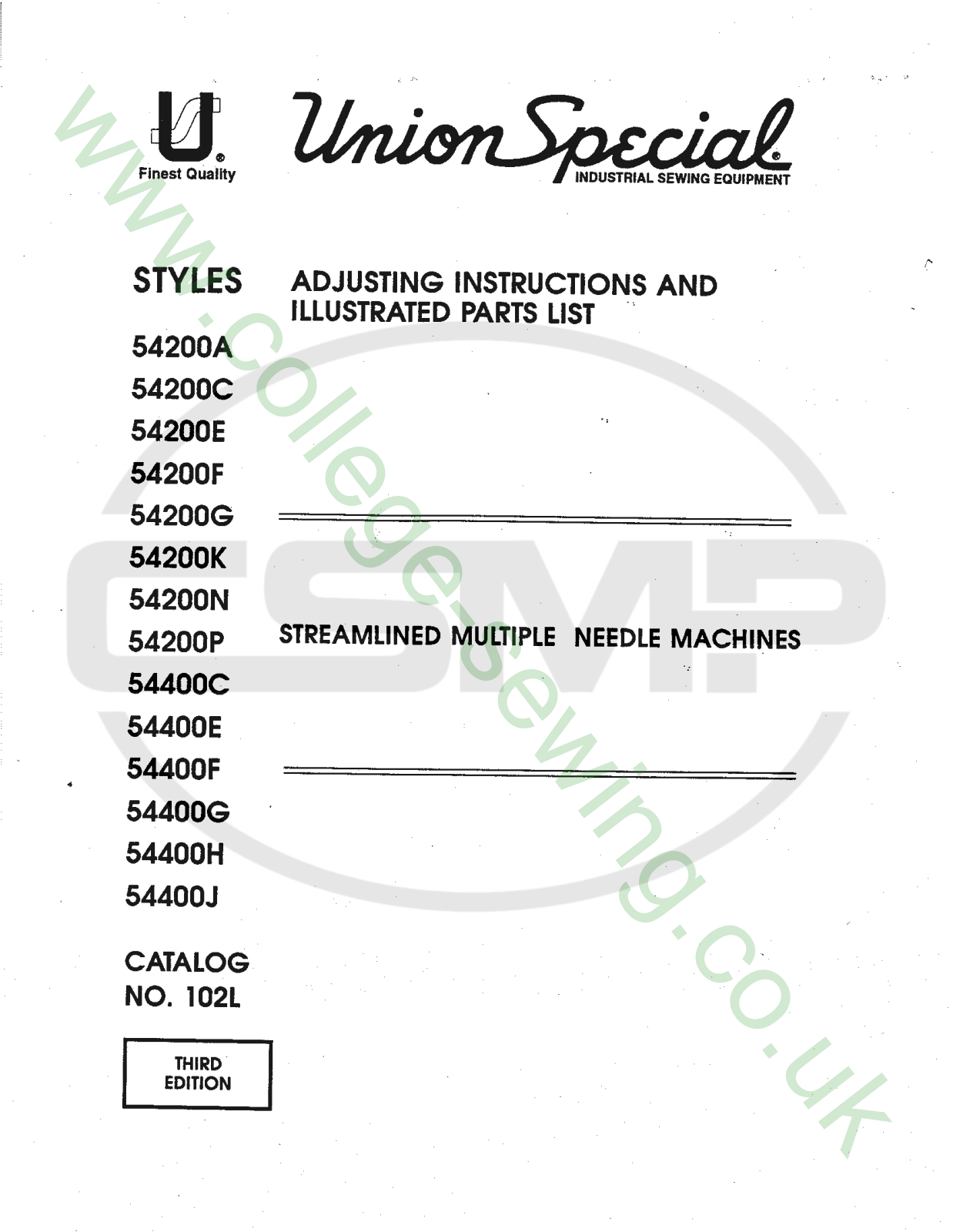 Union Special 102L Parts Book