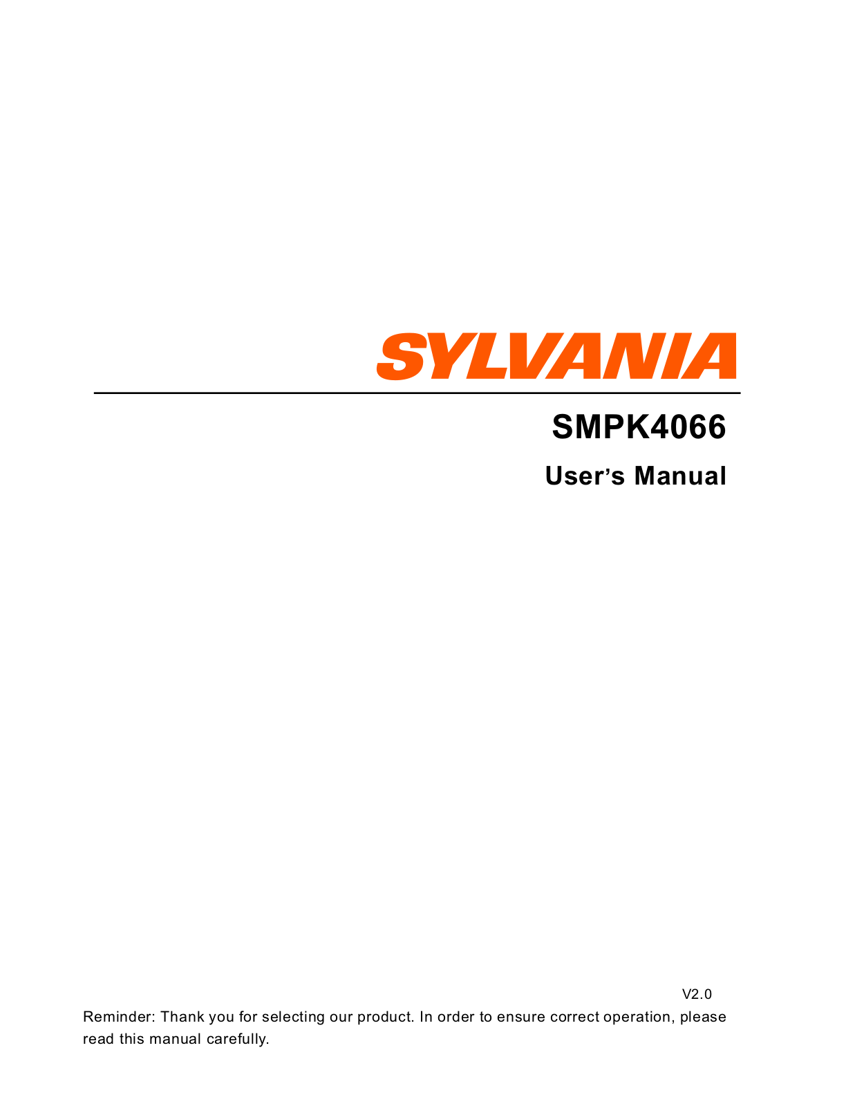 Sylvania SMPK 4066 User Manual