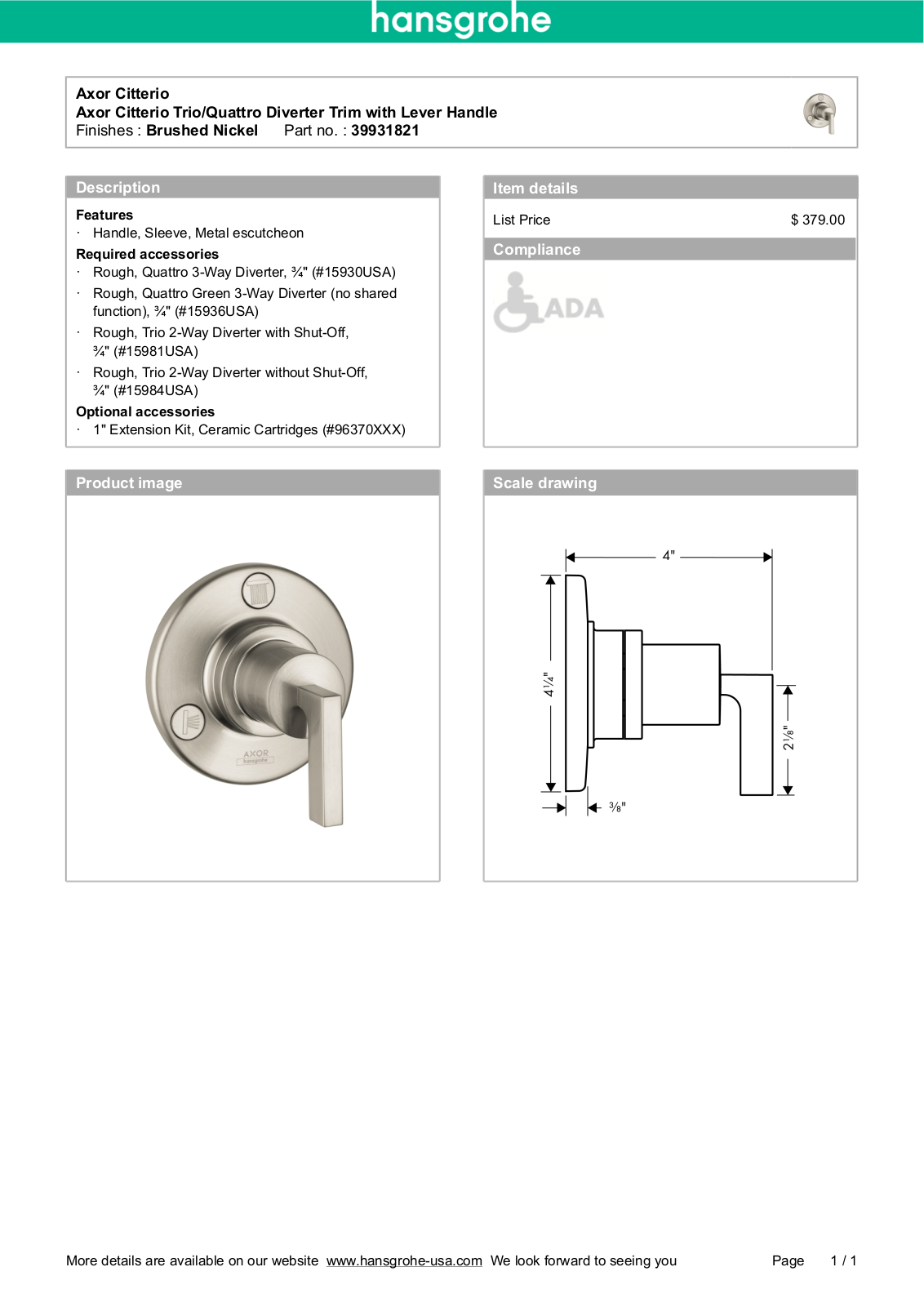 Axor HAN3108 Specifications - ManualMachine.com
