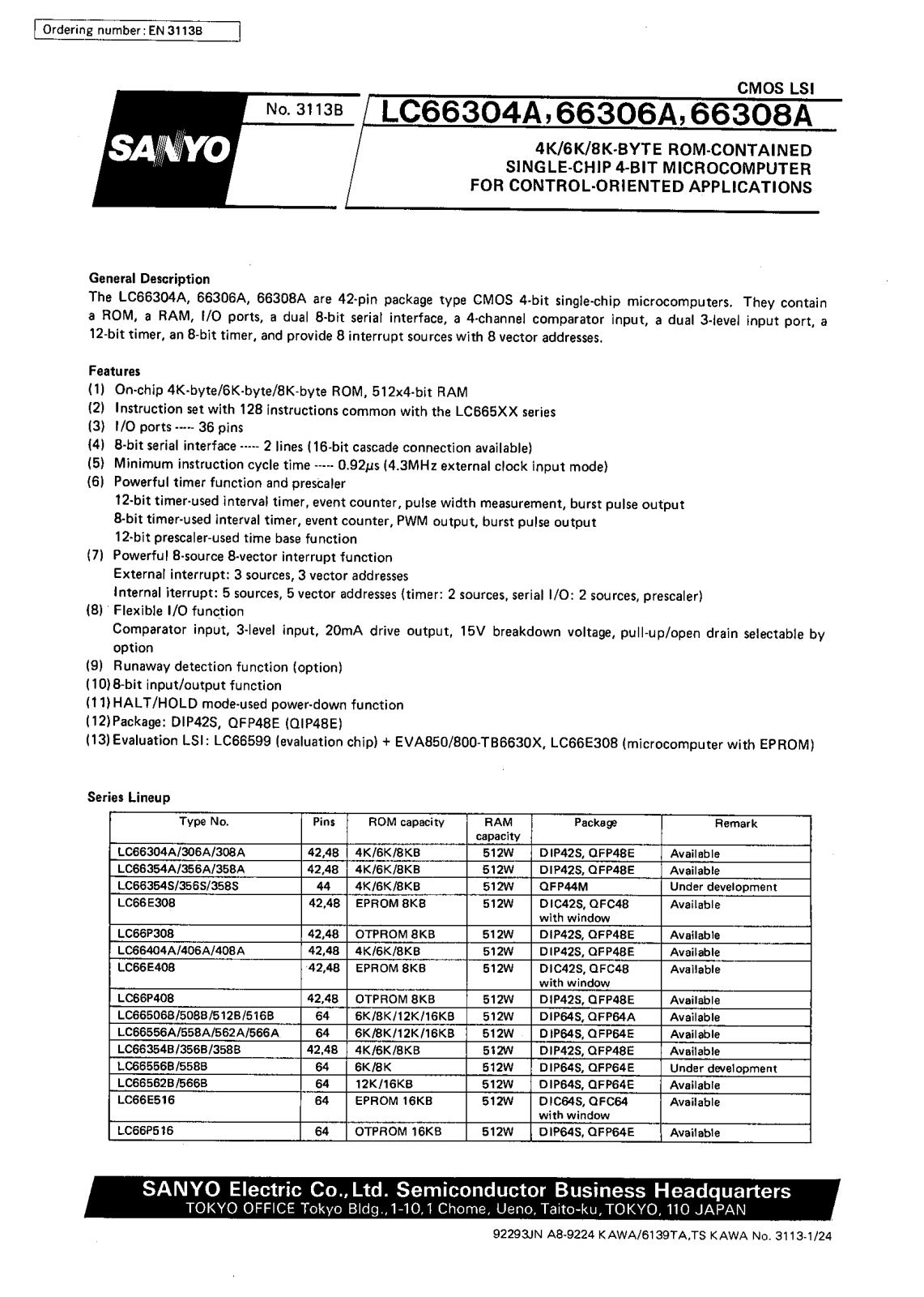 SANYO LC66308A, LC66306A, LC66304A Datasheet