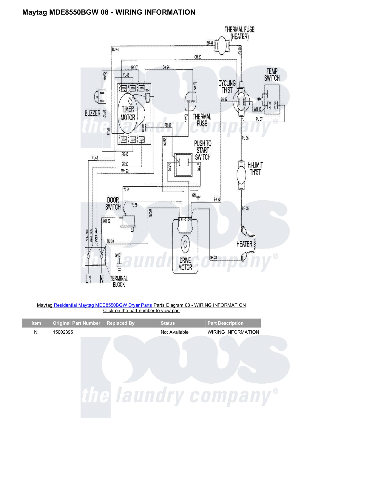 Maytag MDE8550BGW Parts Diagram