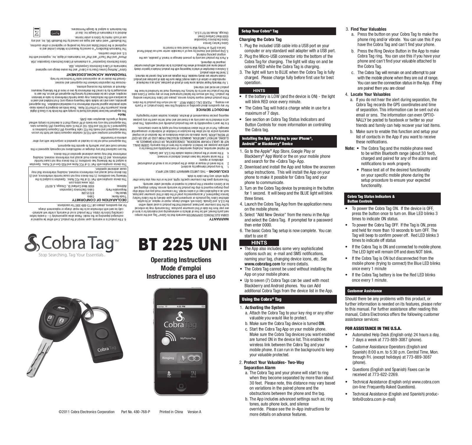 Cobra Electronics BT225 UNI Instruction Manual