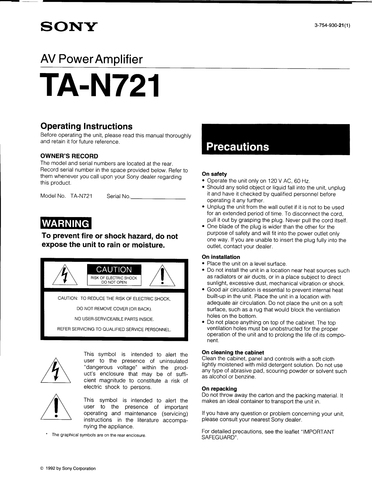 Sony TA-N721 User Manual