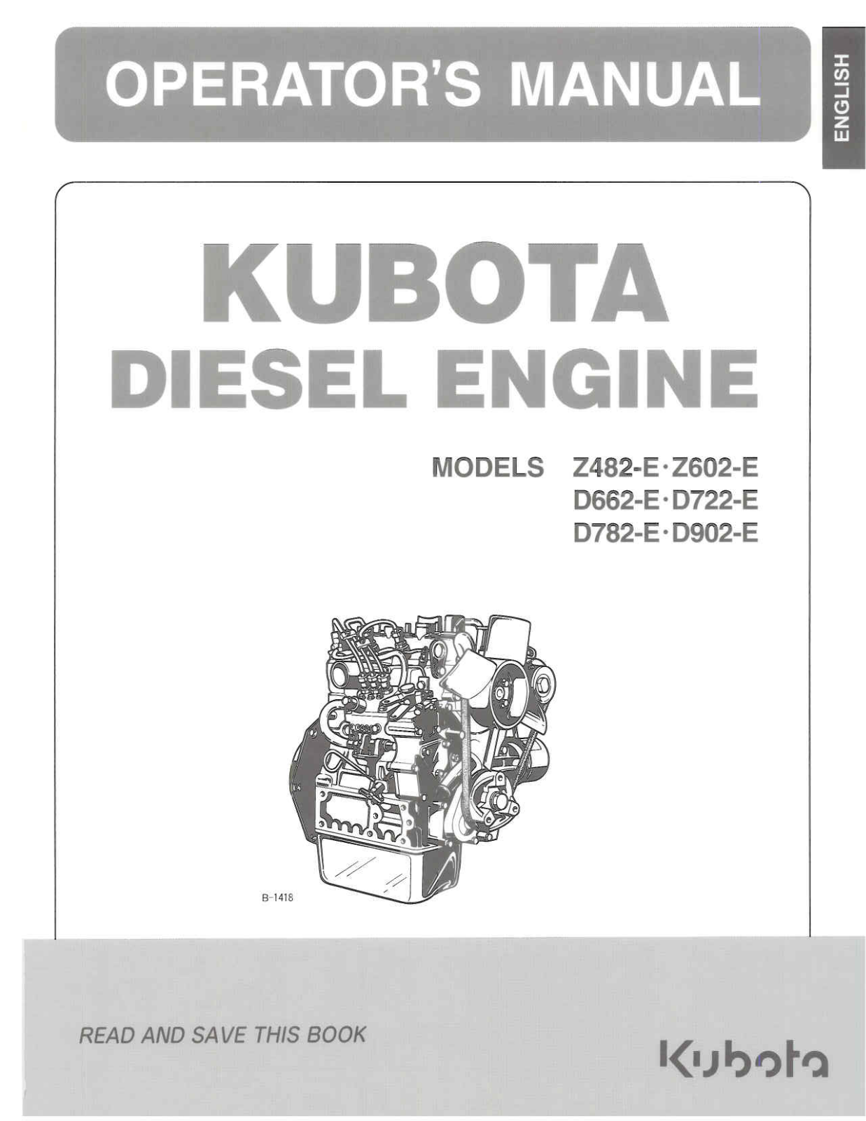 Kubota Z482E, Z602E, D662E, D722E, D782E Service Manual