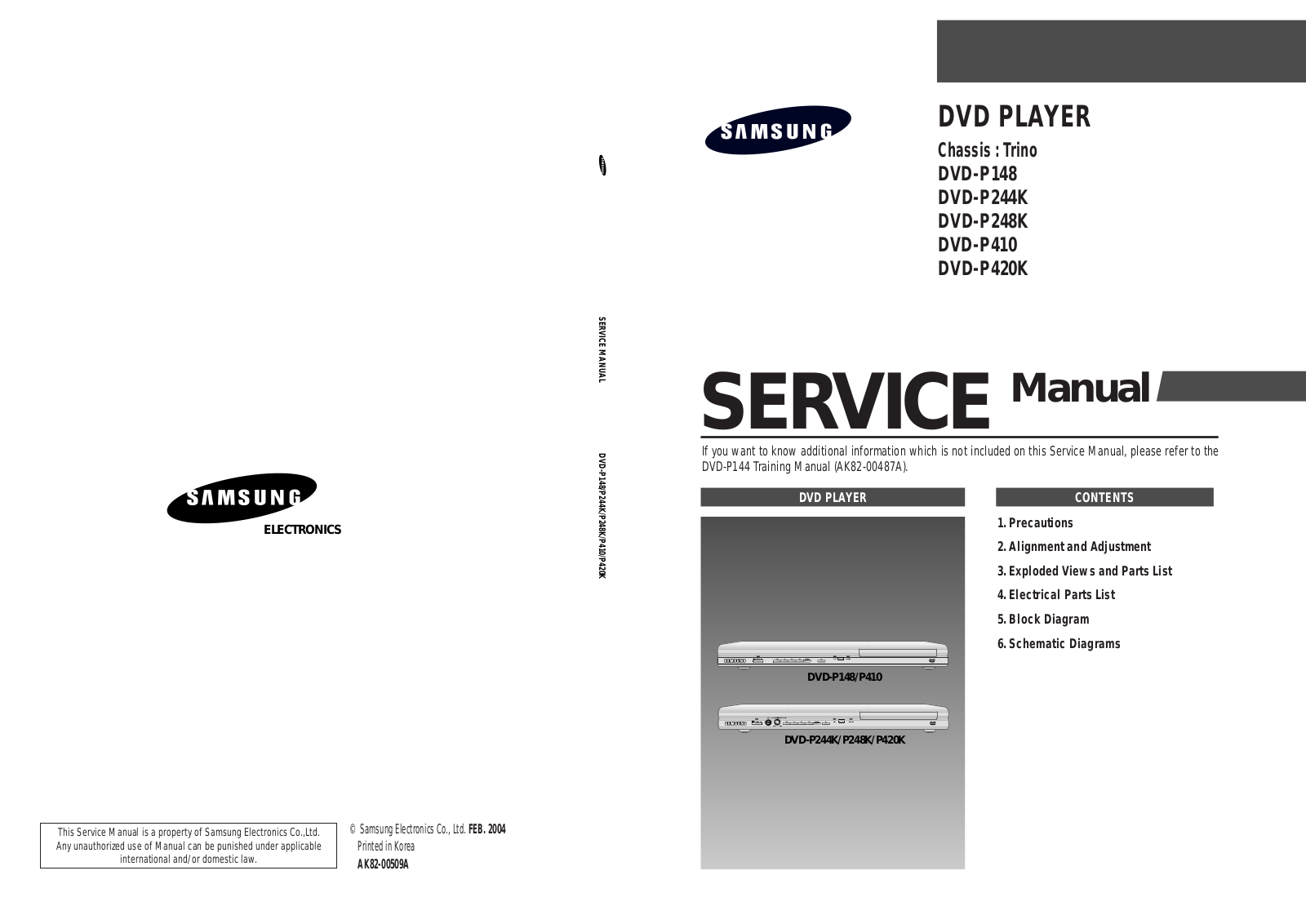 Samsung DVD-P148, DVD-P244K, DVD-P248K, DVD-P410, DVD-P420K Service Manual