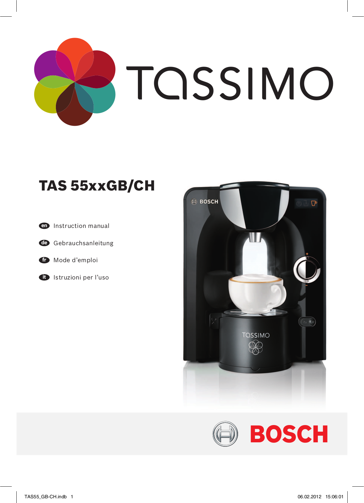 Bosch TAS5542GB, Tassimo 5542, Tassimo TAS 55xxGB, Tassimo TAS 55xxCH Instruction Manual