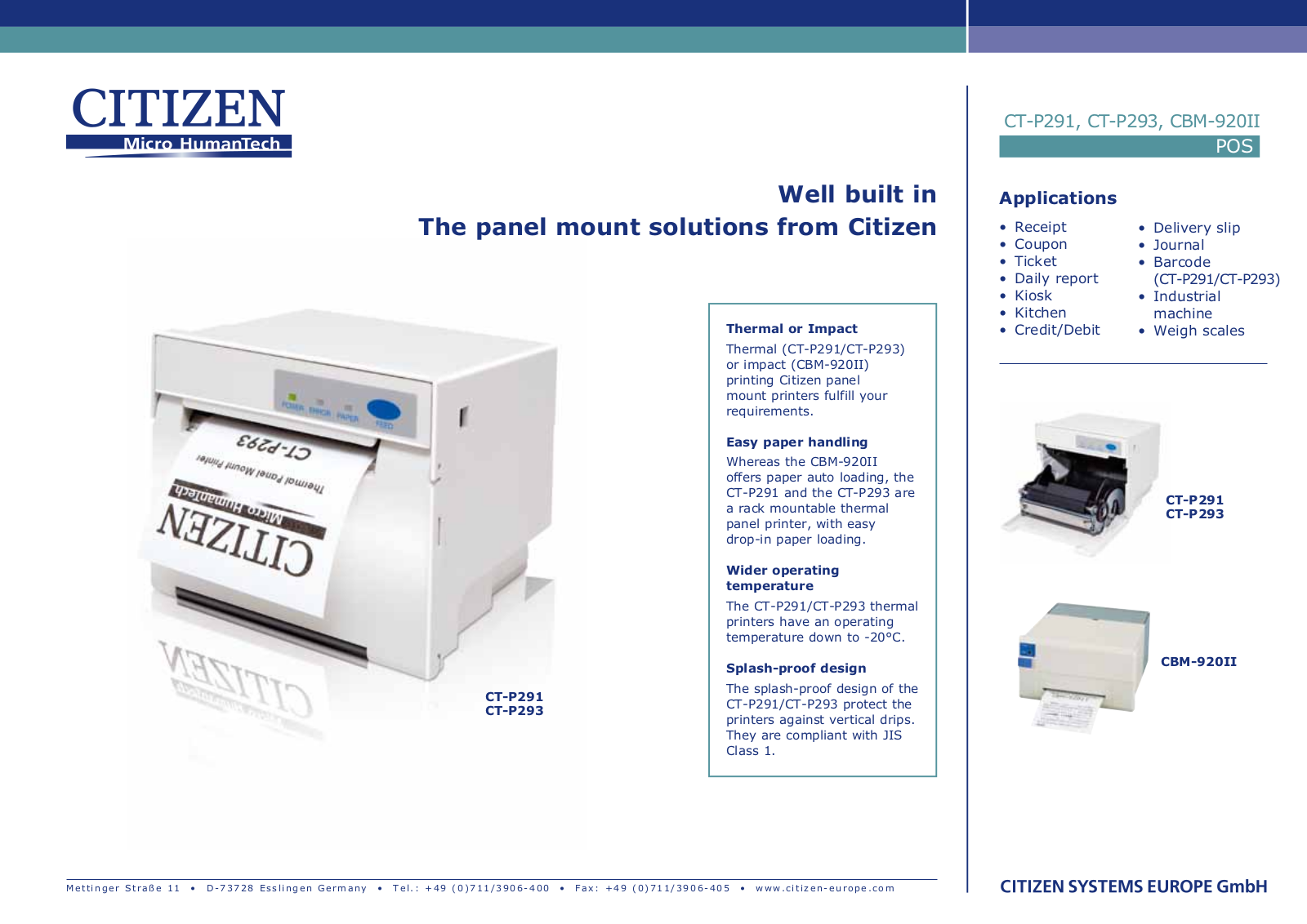 CITIZEN CTP293ALWHDC Product Data Sheet