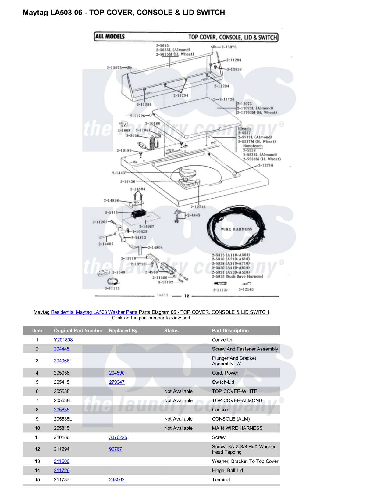 Maytag LA503 Parts Diagram