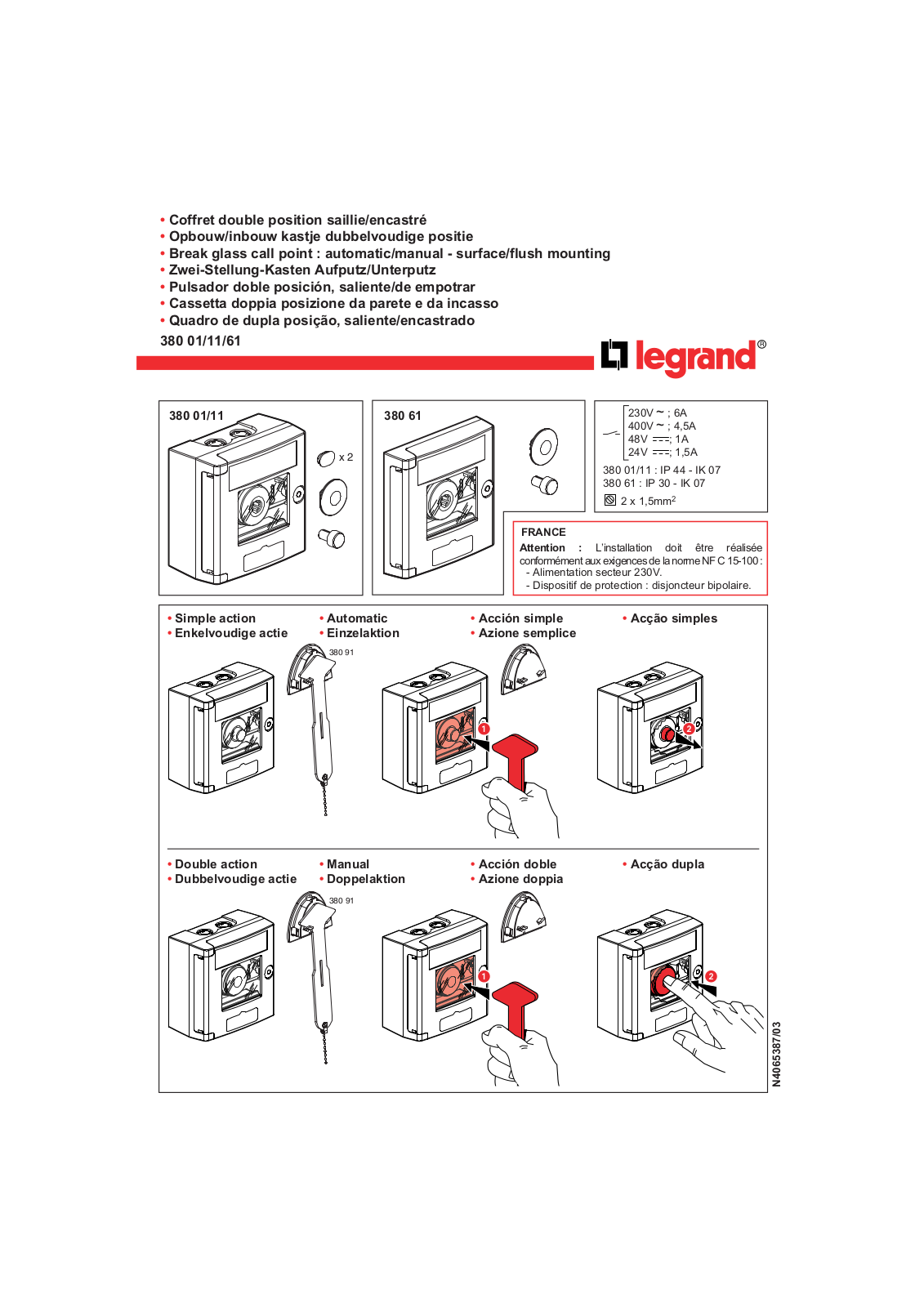 Legrand 380 01, 380 11, 380 61 User guide