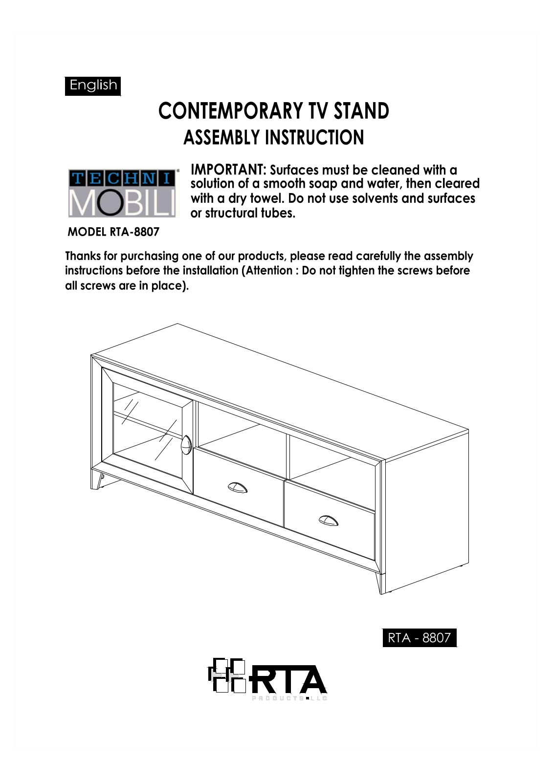 RTA Products RTA-8807 User Manual