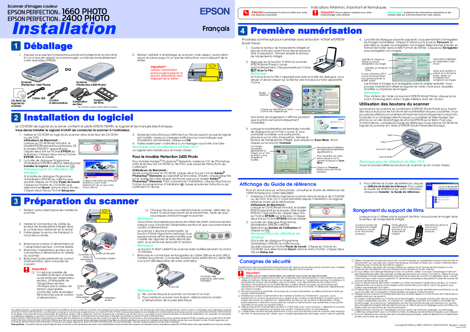EPSON PERFECTION 1660, PERFECTION 2400 User Manual
