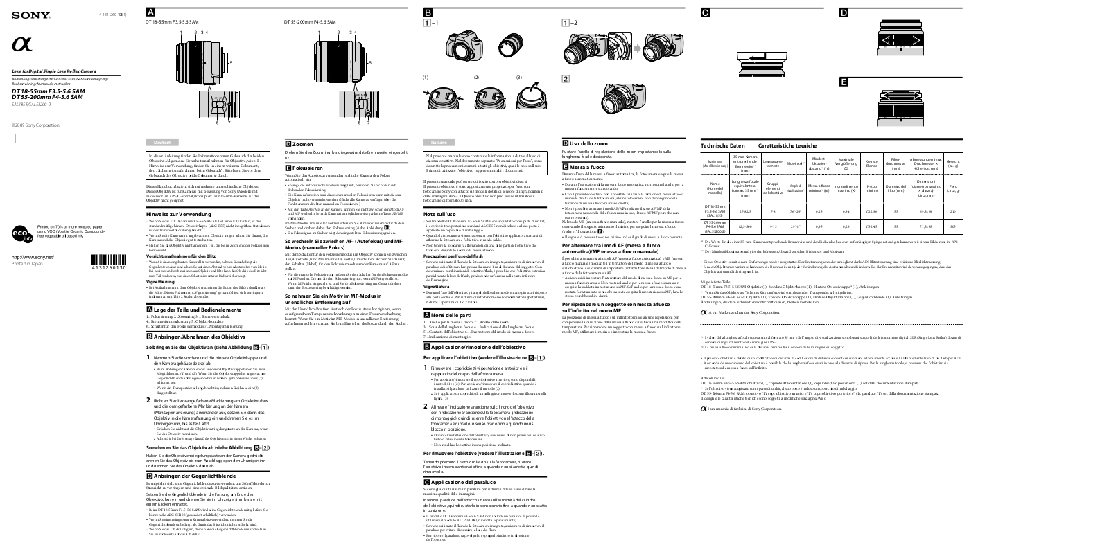 Sony DT 18-55mm F3.5-5.6 SAM, DT 55-200mm F4-5.6 SAM User guide