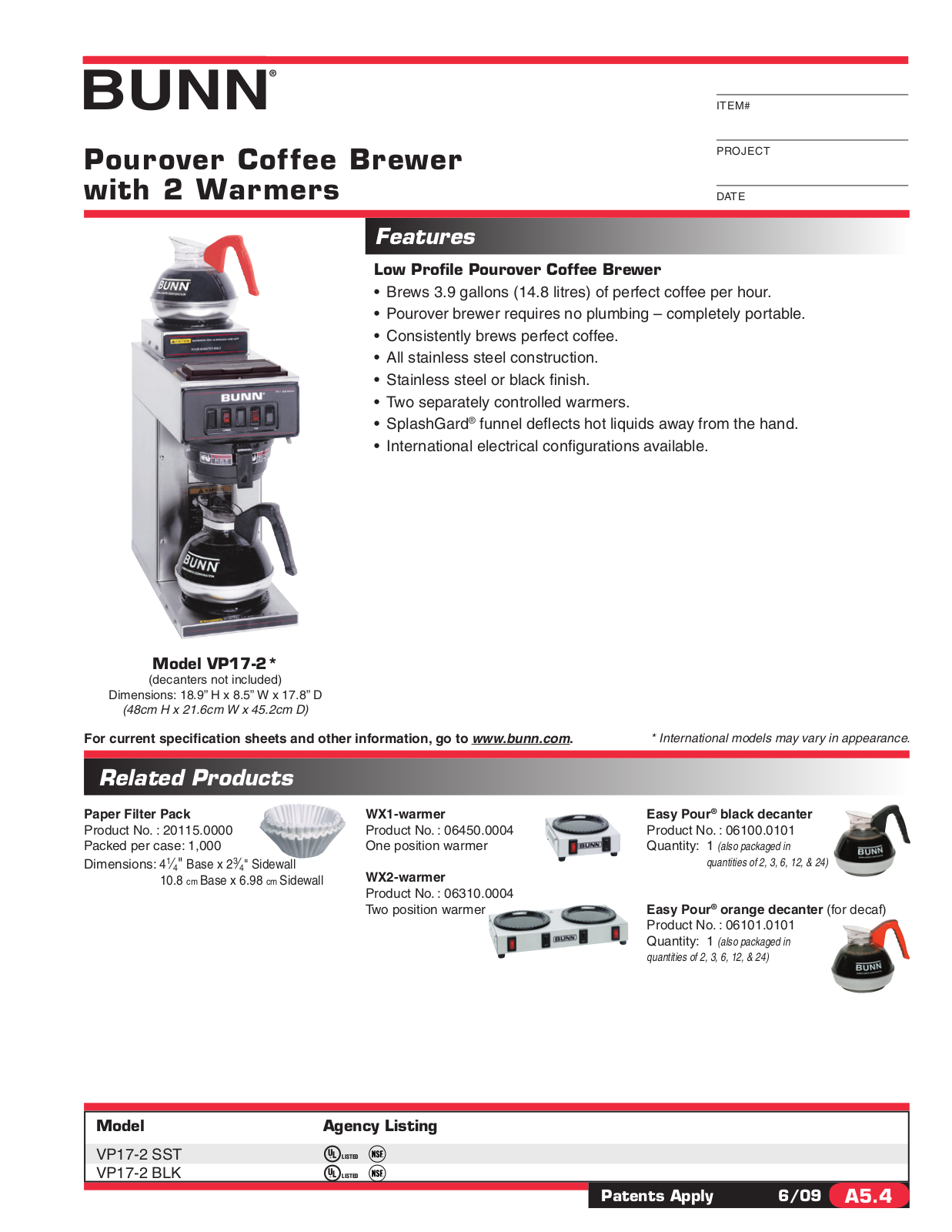 Bunn Coffee Maker VP17-2 User Manual