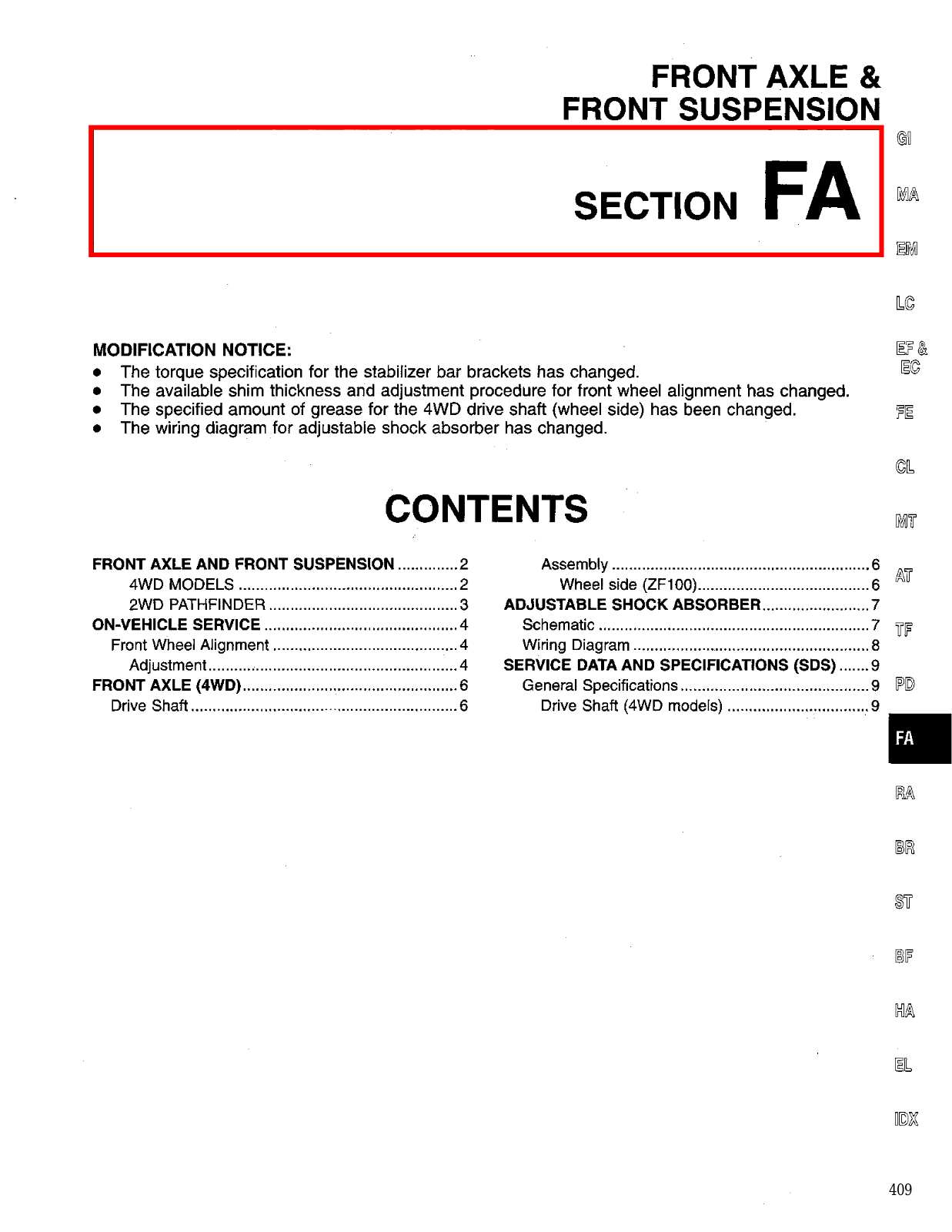 Nissan D21 Front Axle  FA 1995 Owner's Manual