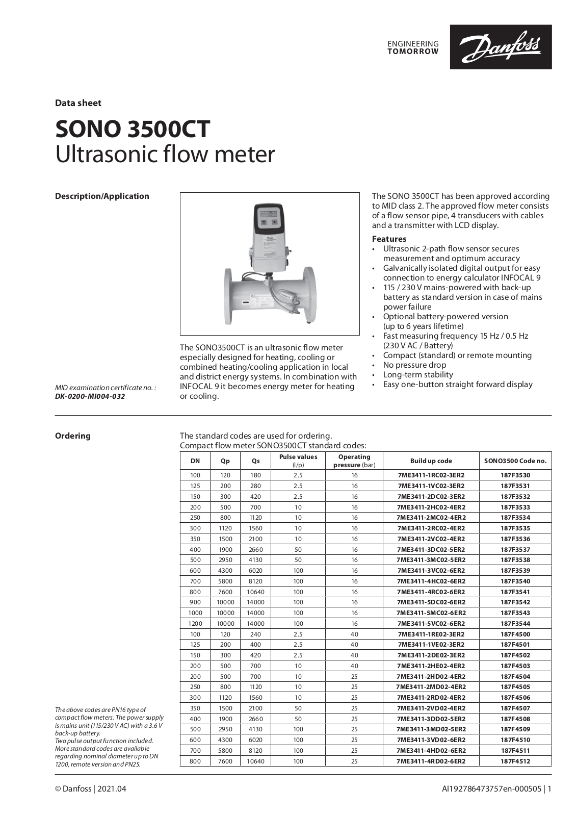 Danfoss SONO 3500CT Data sheet