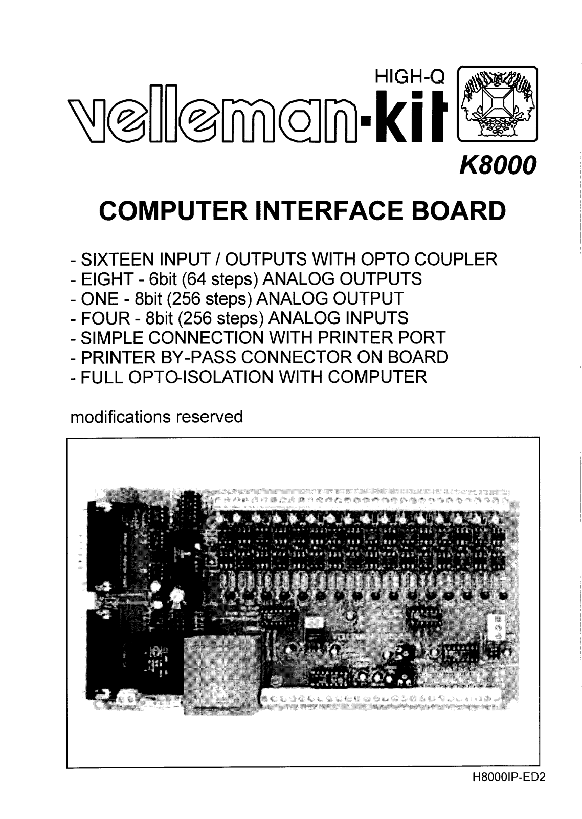 Velleman K8000 User guide