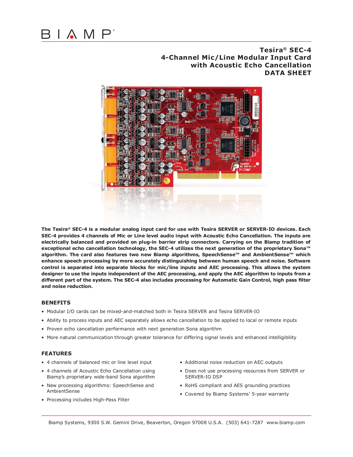 Biamp TESIRA SEC-4 DATASHEET