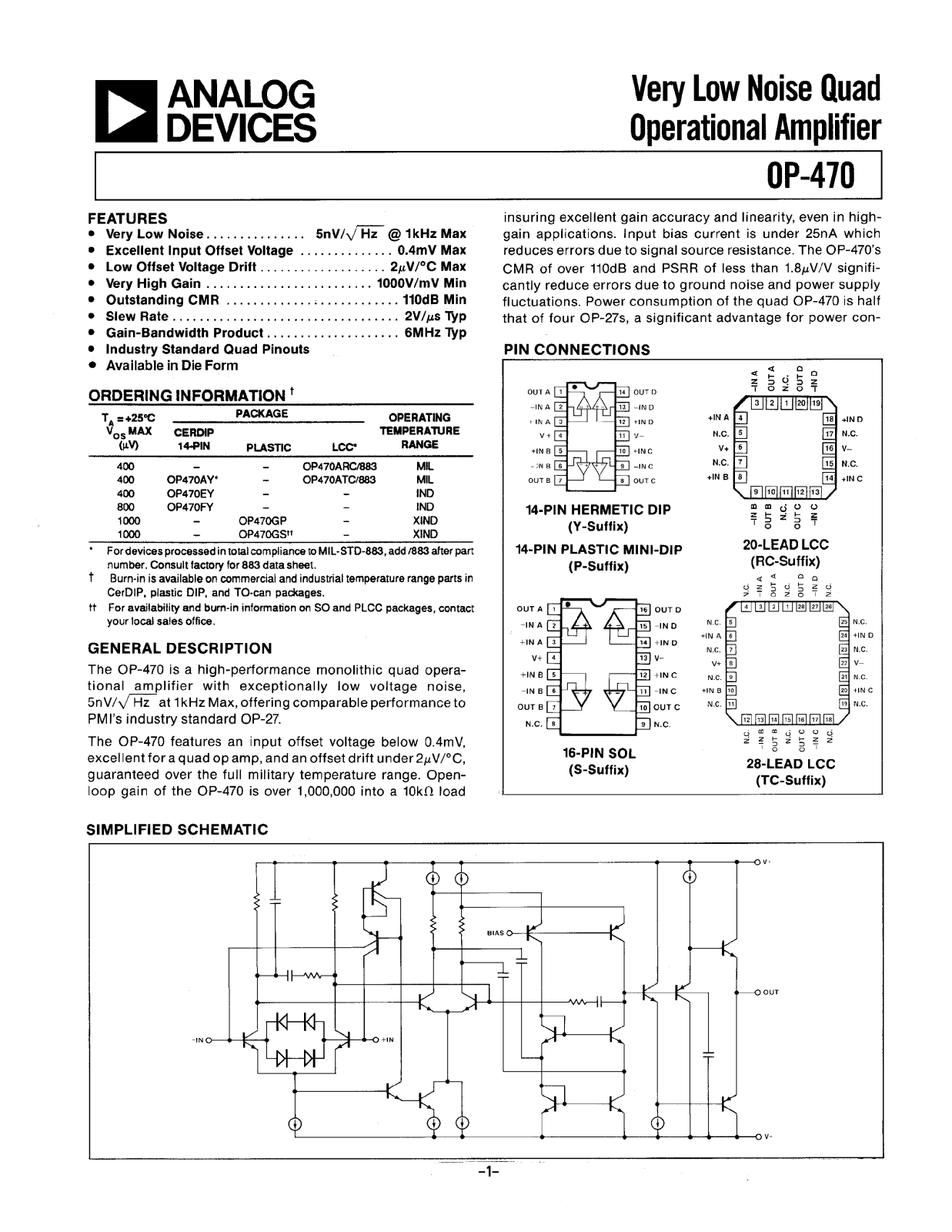 Analog Devices OP470 Datasheet